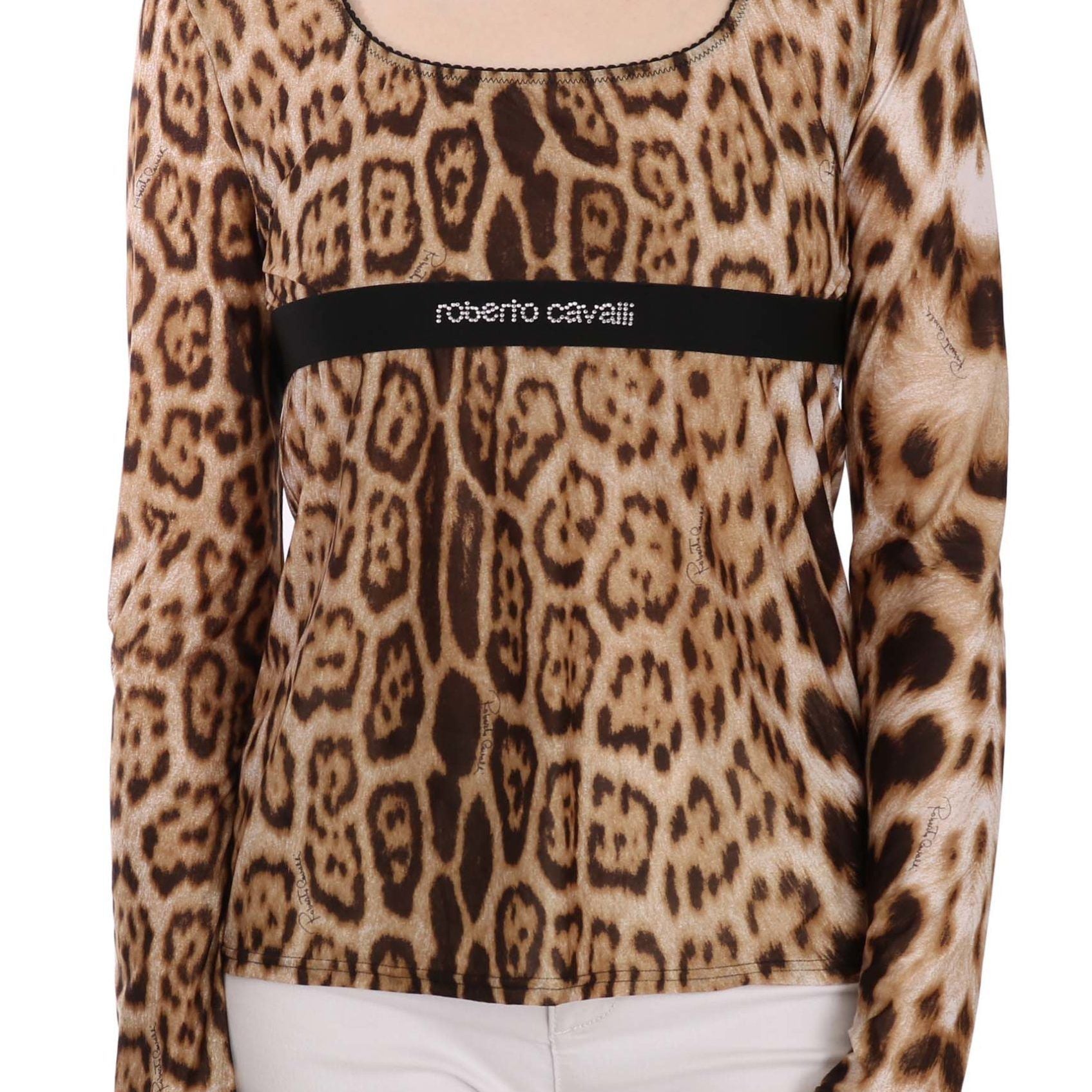 Roberto Cavalli Brown Round Neck Leopard Women Top Blouse