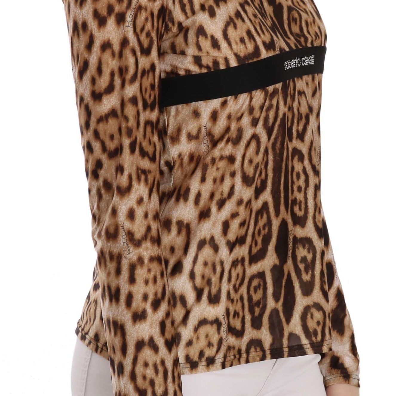 Roberto Cavalli Brown Round Neck Leopard Women Top Blouse