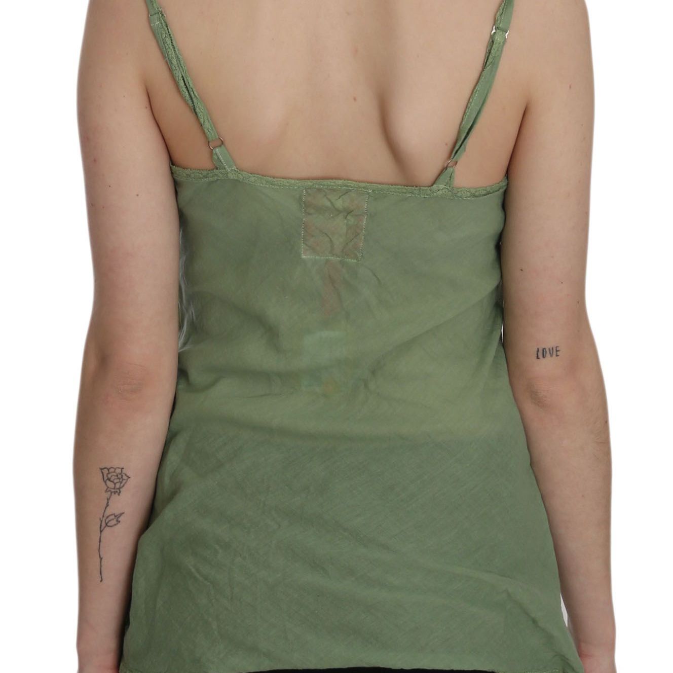 PINK MEMORIES Green Silk Spaghetti Strap Tank Top Blouse