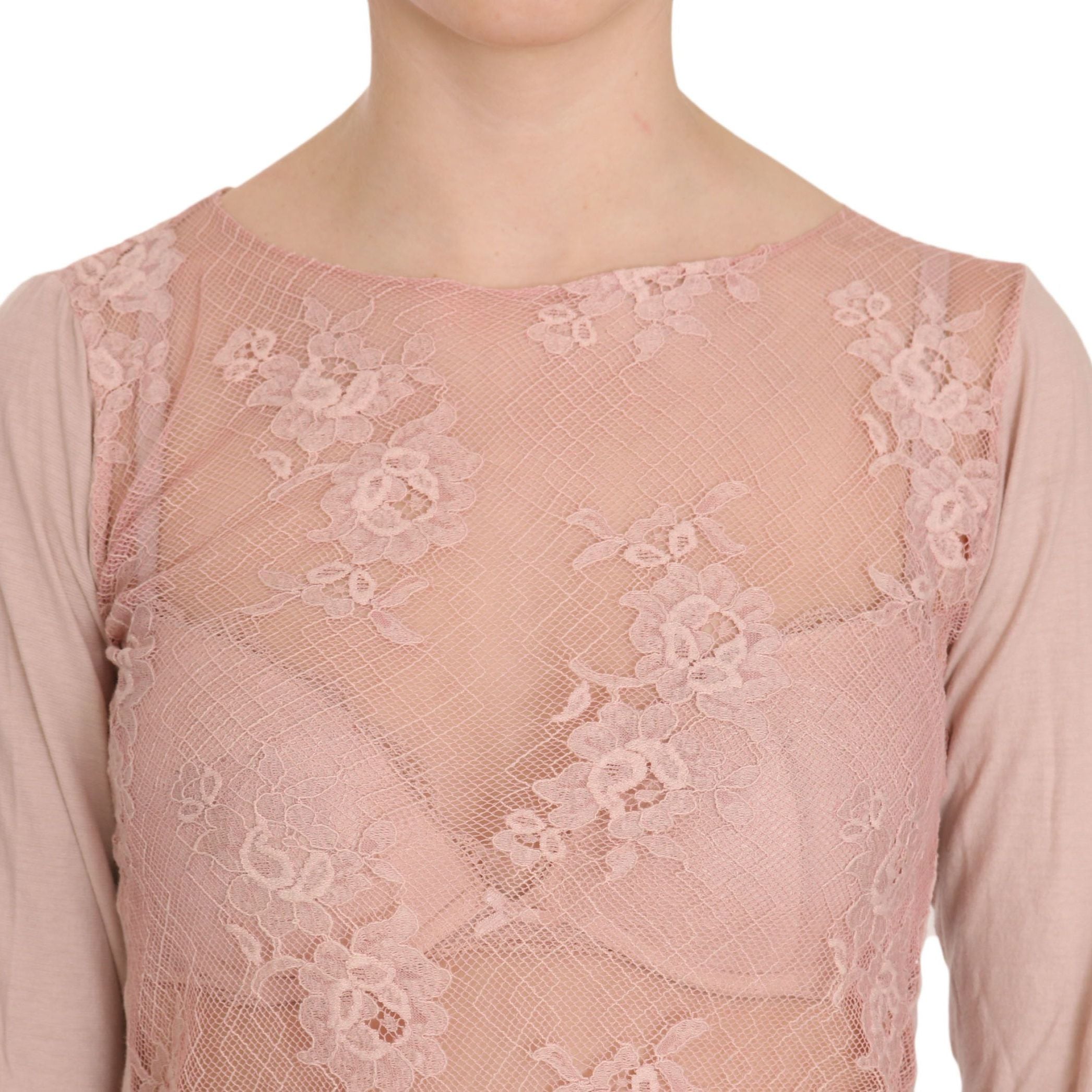 PINK MEMORIES Pink Lace See Through Long Sleeve Top Blouse