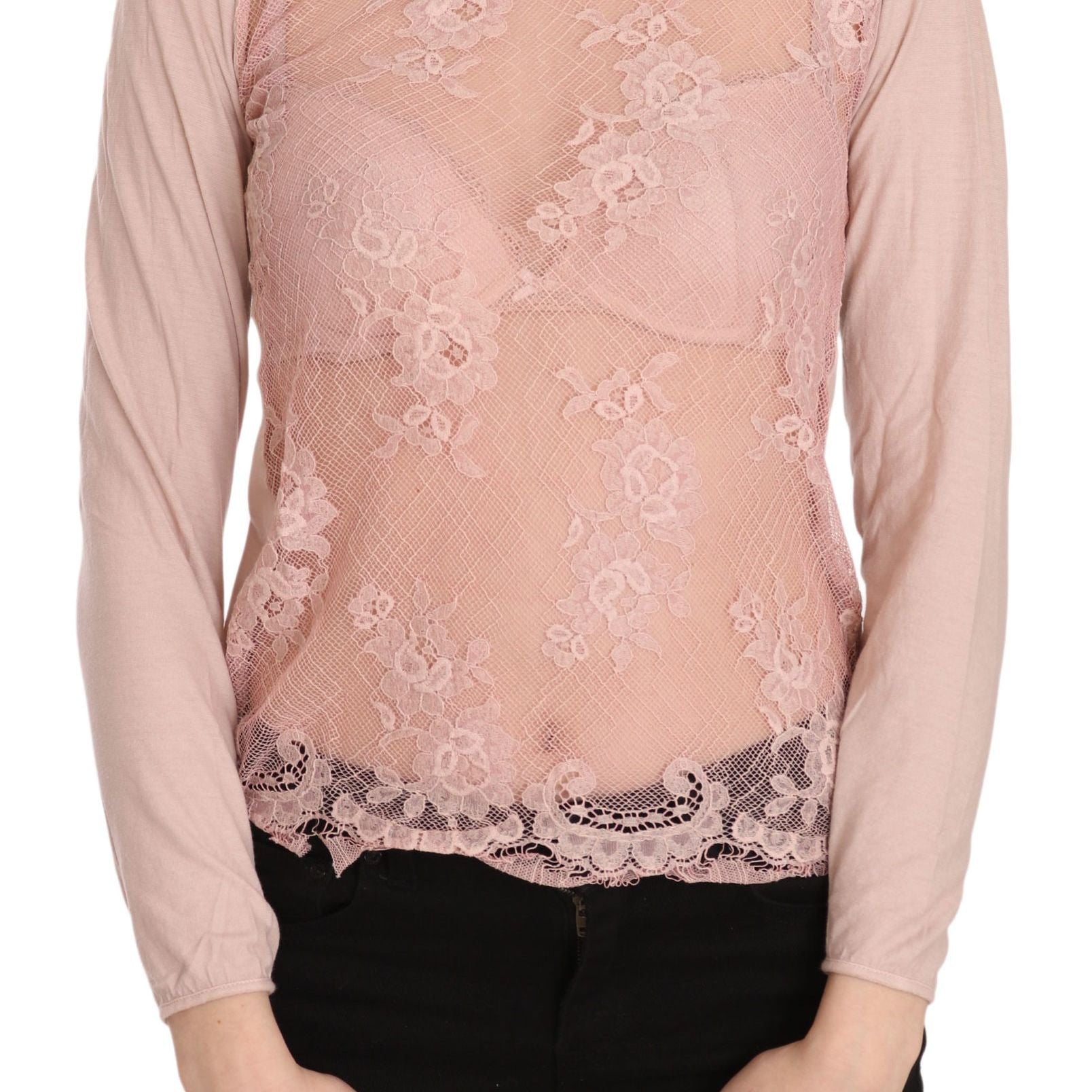 PINK MEMORIES Pink Lace See Through Long Sleeve Top Blouse
