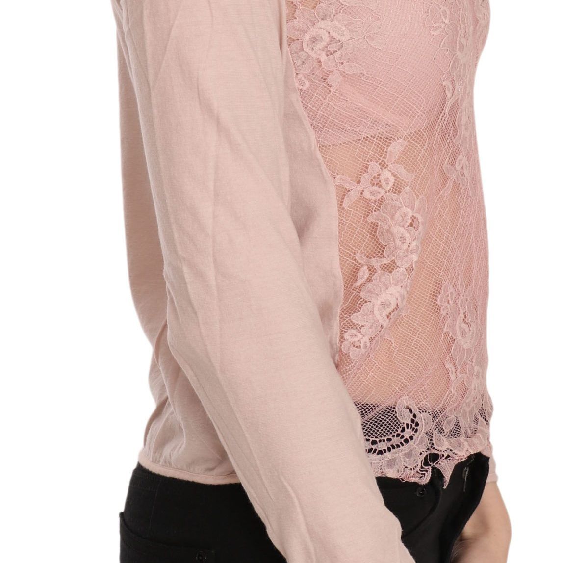 PINK MEMORIES Pink Lace See Through Long Sleeve Top Blouse