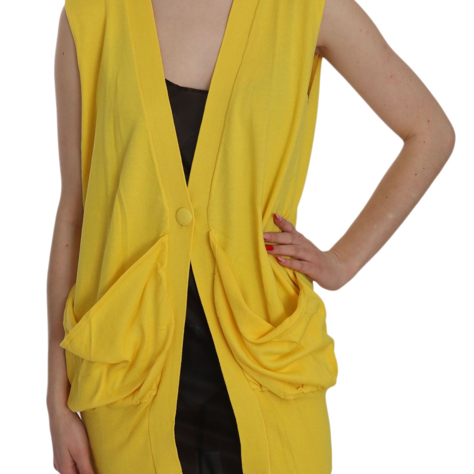 PINK MEMORIES Yellow 100% Cotton Sleeveless Cardigan Top Vest