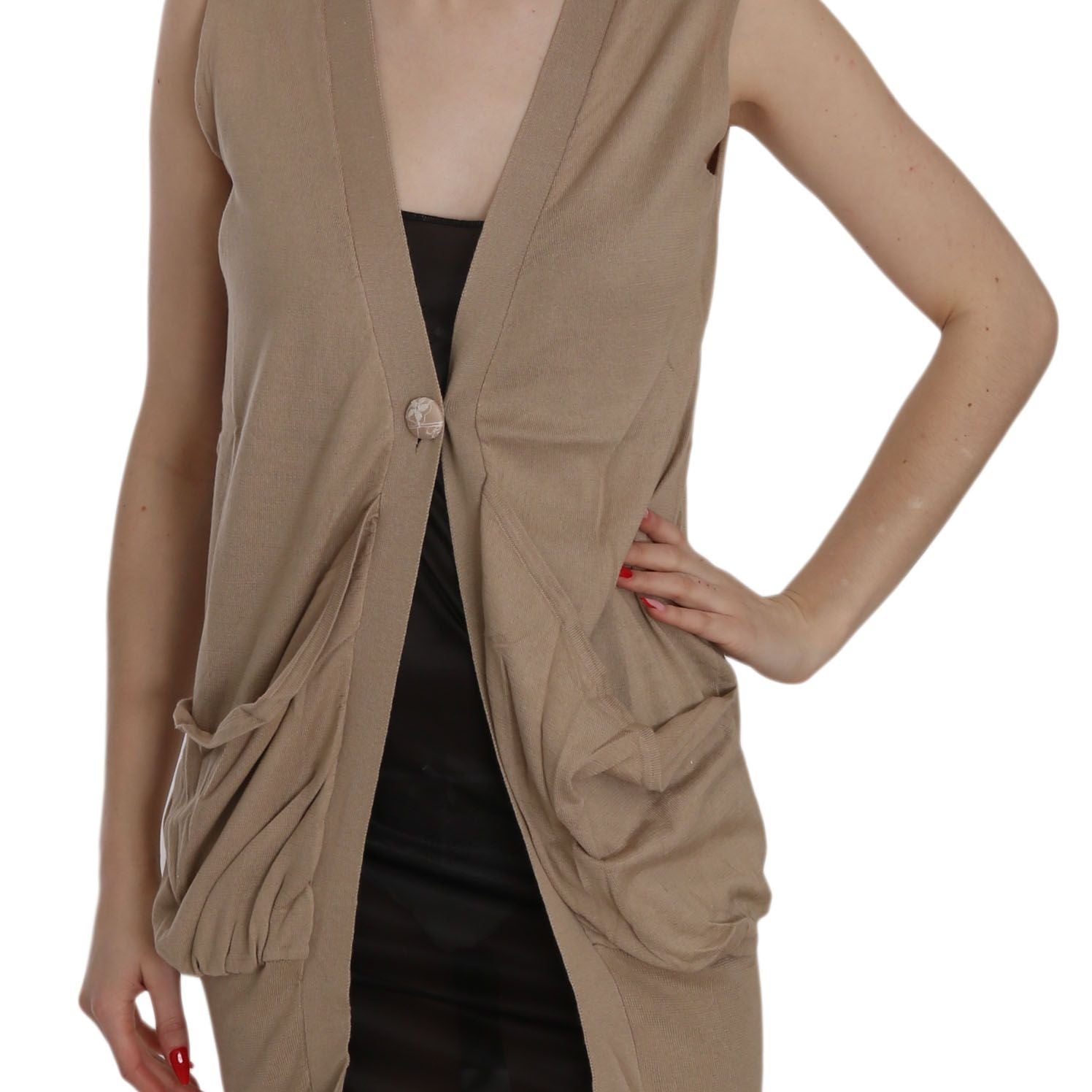 PINK MEMORIES Brown 100% Cotton Sleeveless Cardigan Top Vest