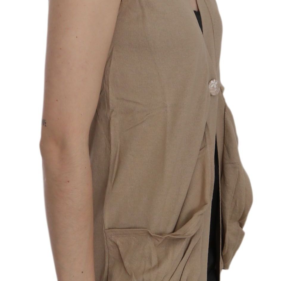 PINK MEMORIES Brown 100% Cotton Sleeveless Cardigan Top Vest