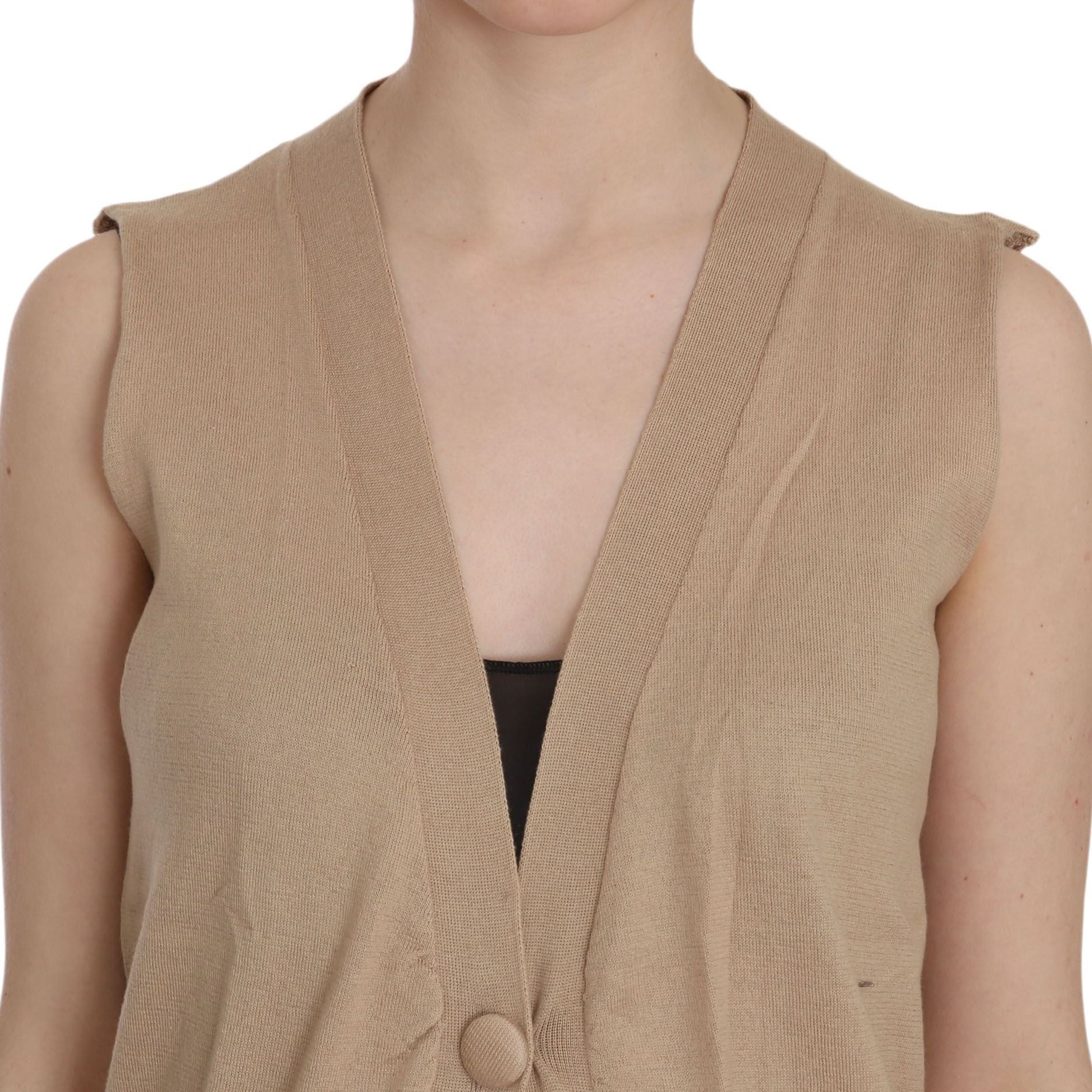 PINK MEMORIES Brown 100% Cotton Sleeveless Cardigan Top Vest