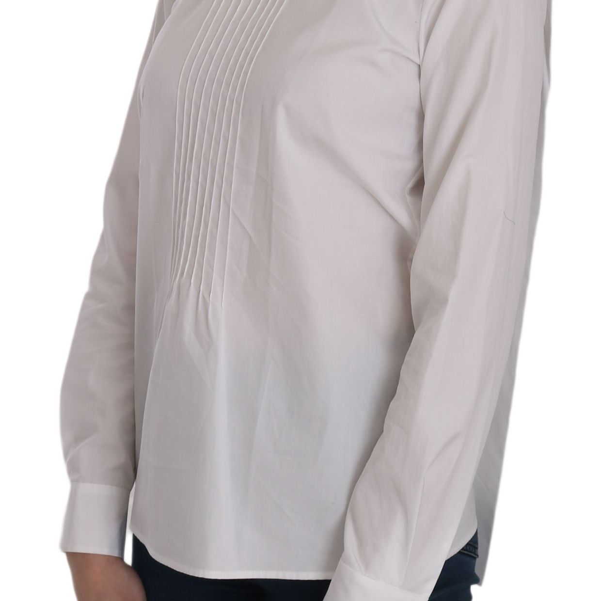 Dsquared² White Crew Neck Long Sleeve Cotton Blouse