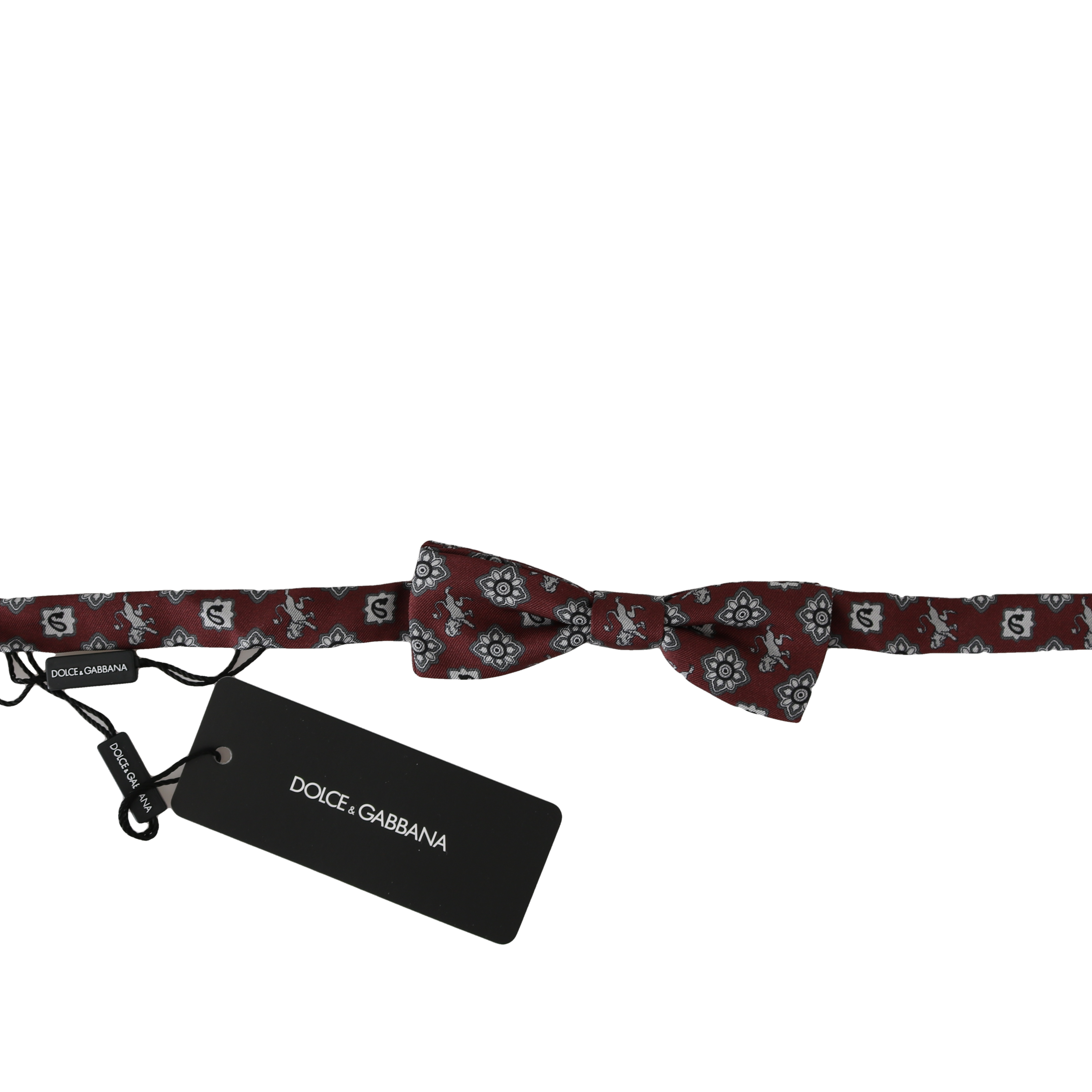 Dolce & Gabbana Men Bordeaux Maroon Lion Silk Adjustable Neck Bow Tie