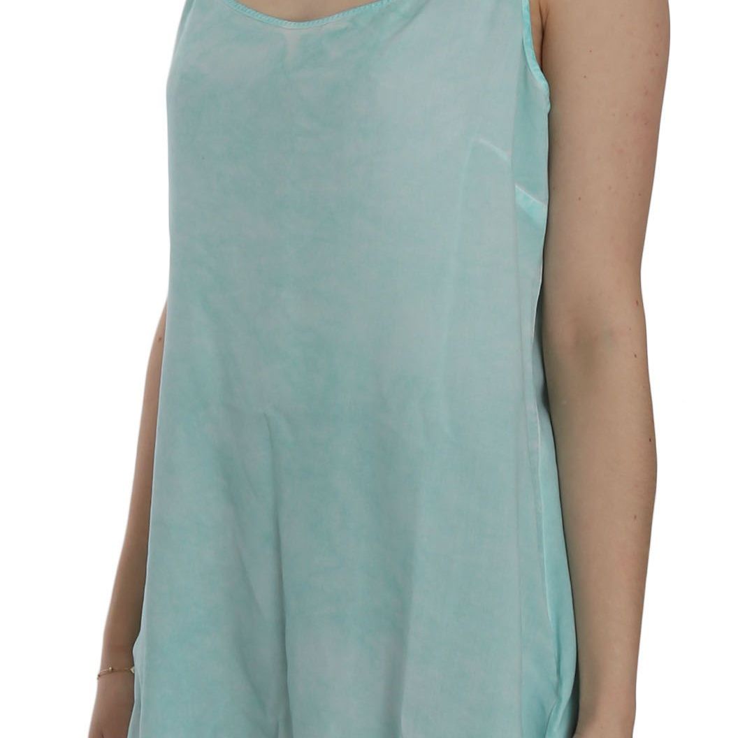 Ermanno Scervino Blue Sleeveless Spaghetti Dress Blouse