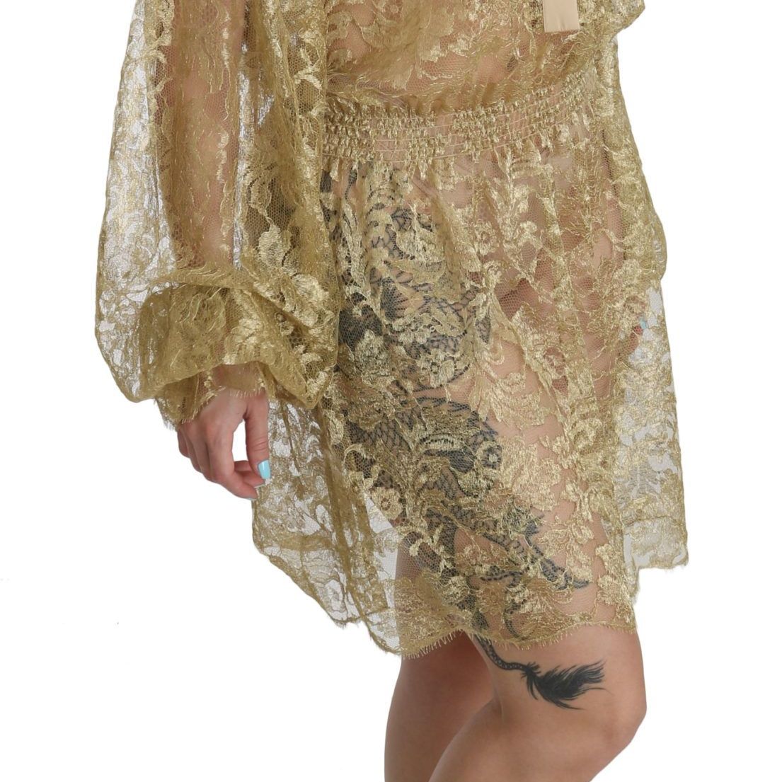 Dolce & Gabbana Gold Lace See Through A-Line Knee Length Dress