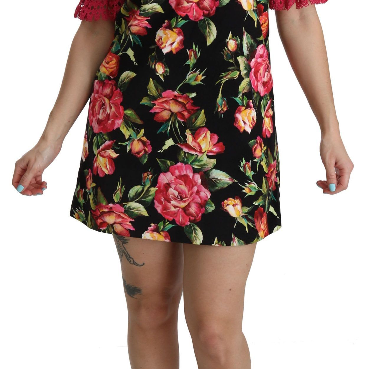 Dolce & Gabbana Floral Pink Lace A-Line Shift Mini Dress