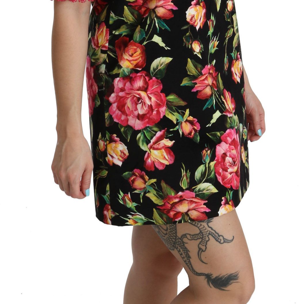 Dolce & Gabbana Floral Pink Lace A-Line Shift Mini Dress