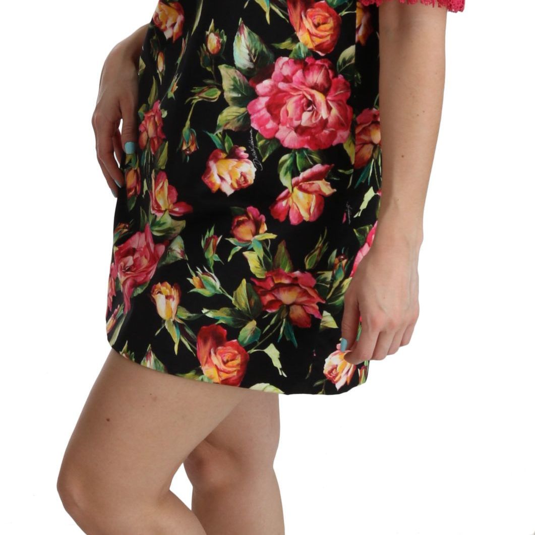 Dolce & Gabbana Floral Pink Lace A-Line Shift Mini Dress
