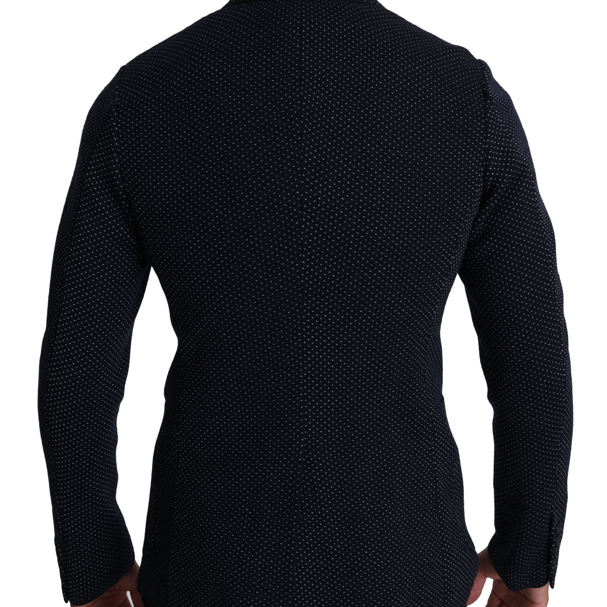 Dolce & Gabbana Dark Blue Dotted Double Breasted Coat Blazer