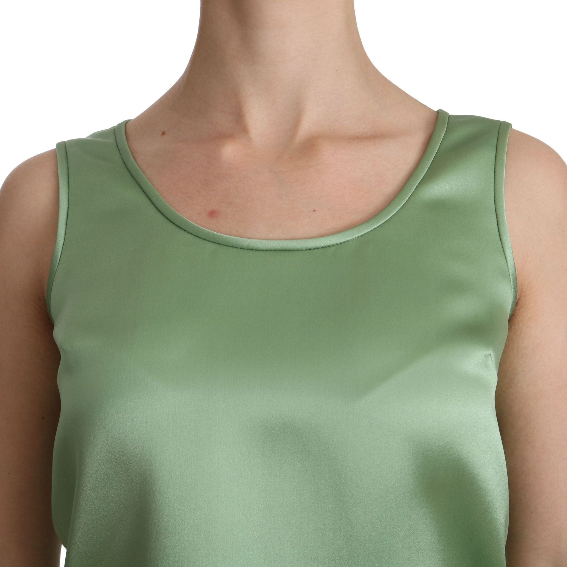 Dolce & Gabbana Green Sleeveless 100% Silk Top Tank Blouse