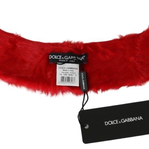 Dolce & Gabbana Red Fur Neck Collar Wrap Lambskin Scarf
