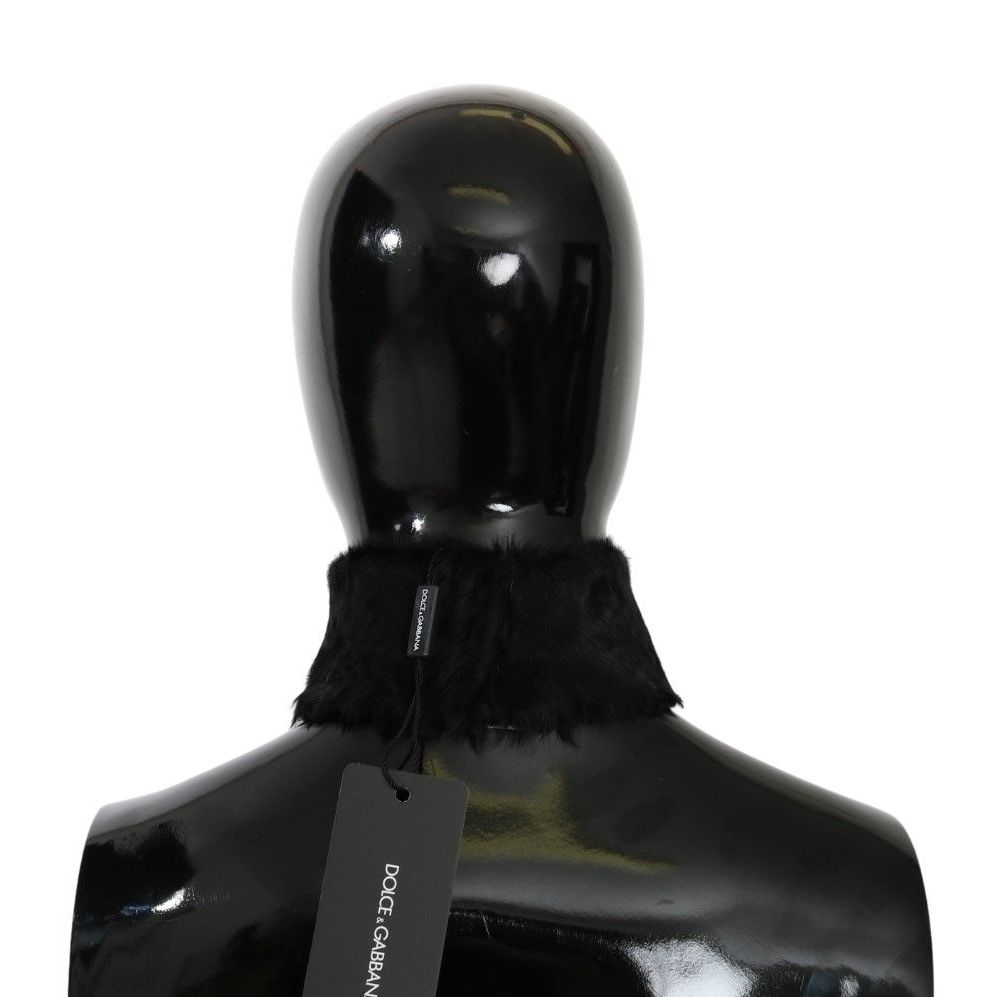 Dolce & Gabbana Black Fur Neck Collar Wrap Lambskin Scarf