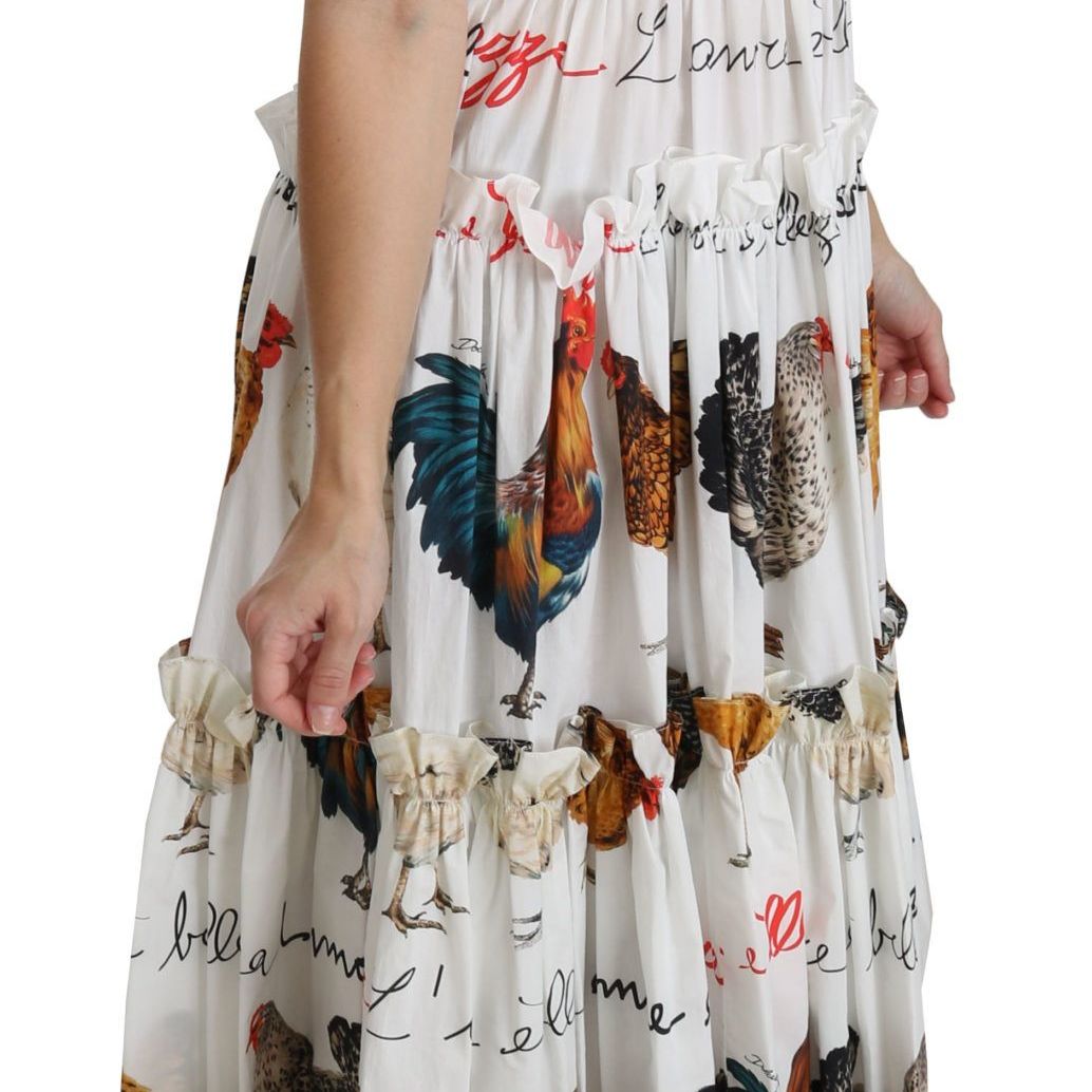 Dolce & Gabbana White Rooster Sheath Midi Cotton Dress