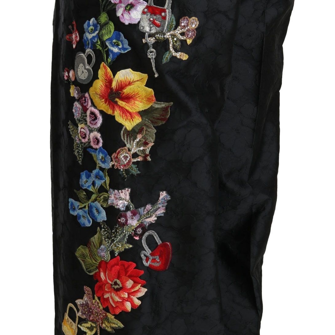 Dolce & Gabbana Black Brocade Floral Sequined Beaded Pants