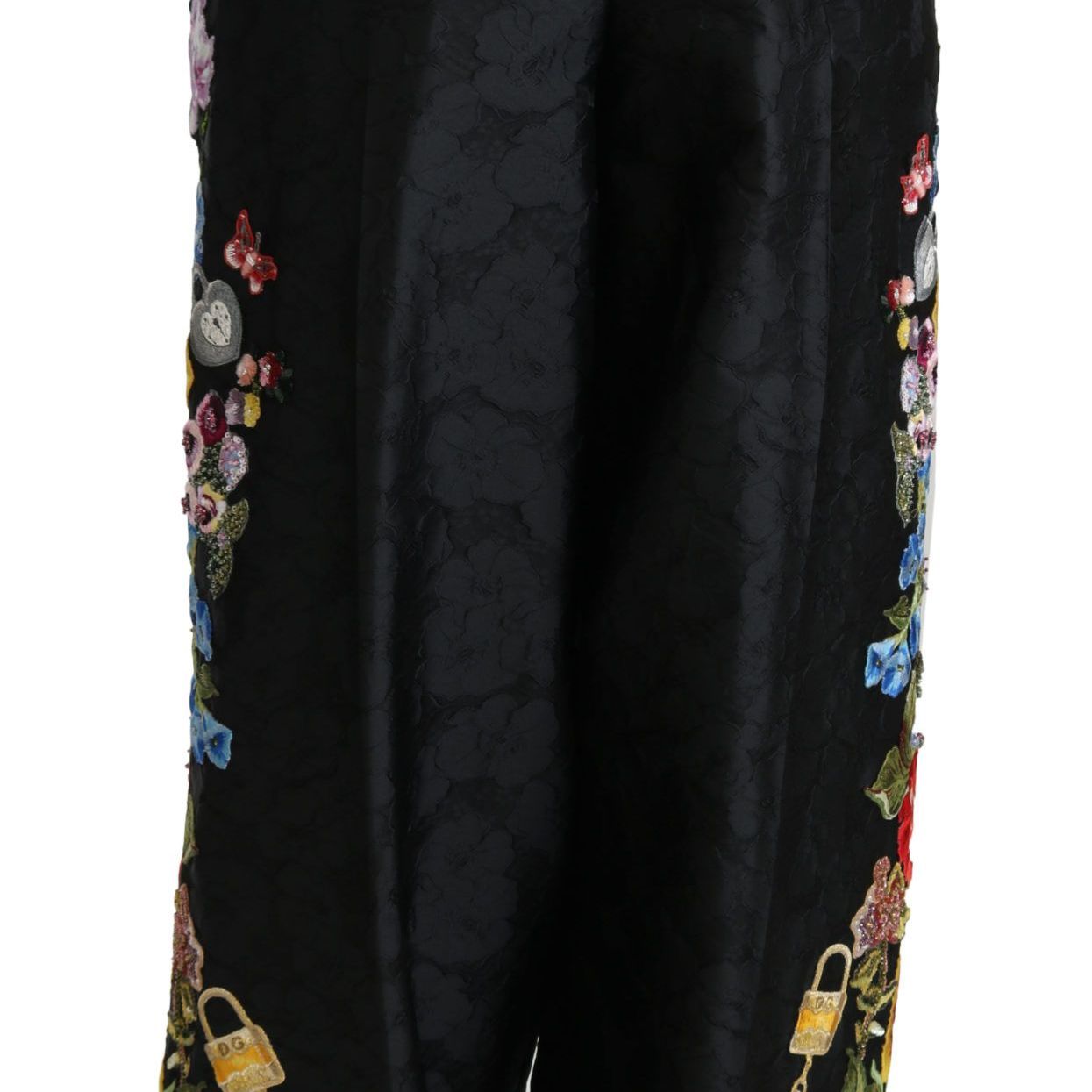 Dolce & Gabbana Black Brocade Floral Sequined Beaded Pants