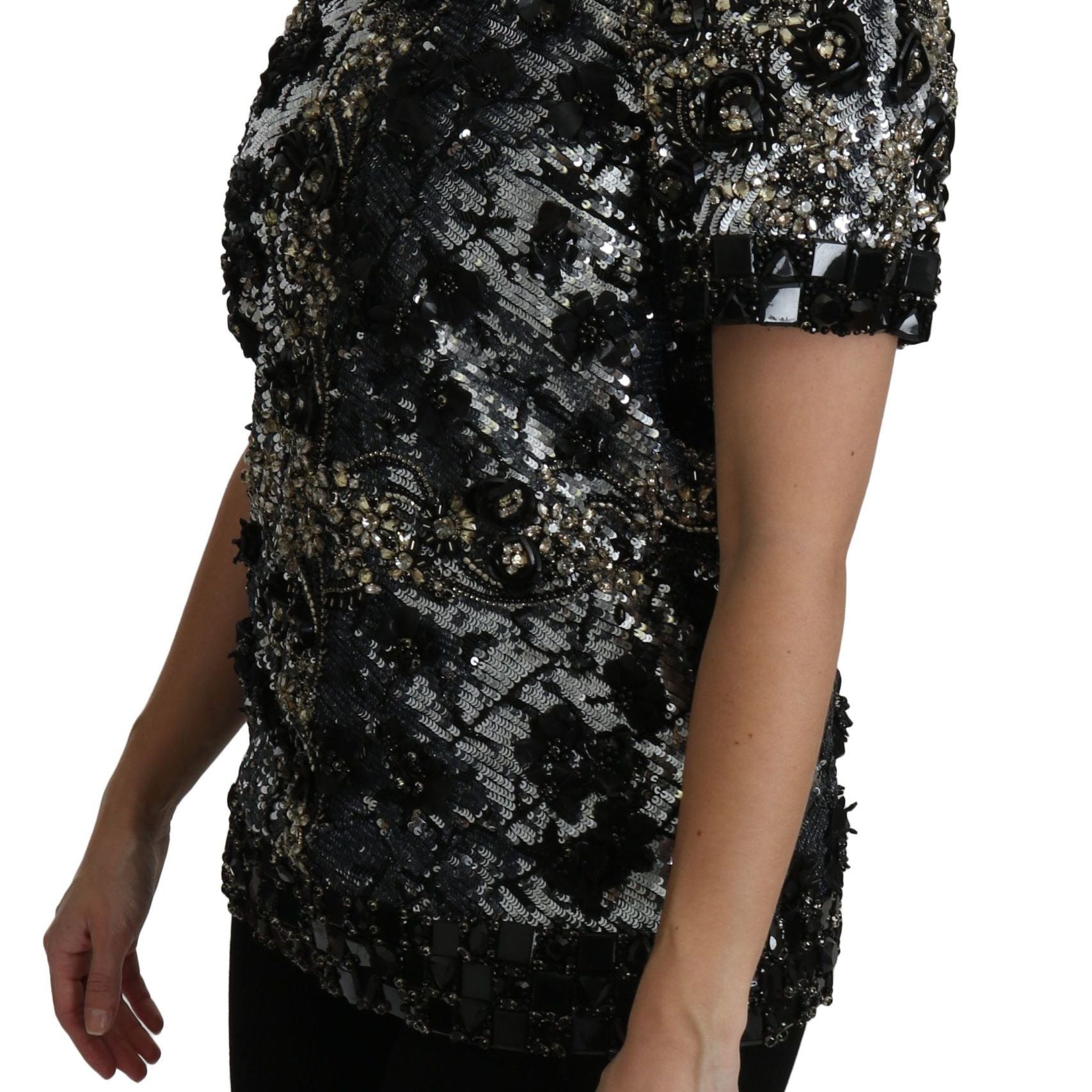 Dolce & Gabbana Black Sequined Crystal Embellished Top Blouse