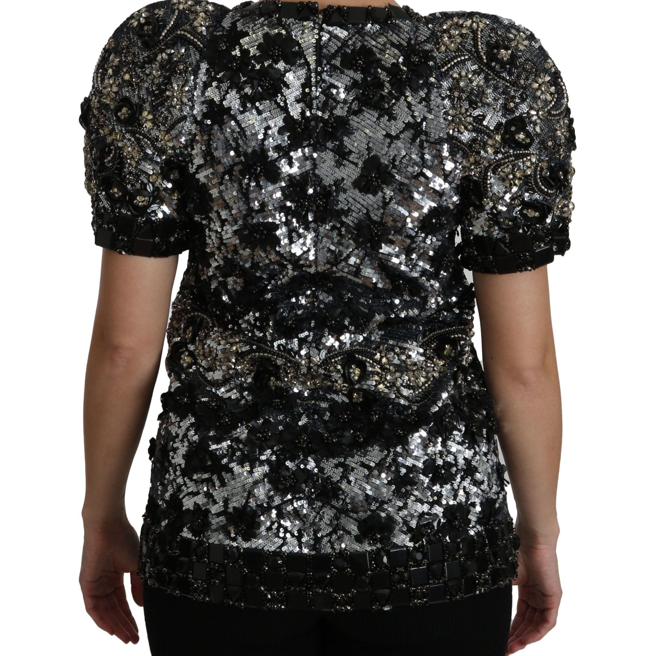 Dolce & Gabbana Black Sequined Crystal Embellished Top Blouse