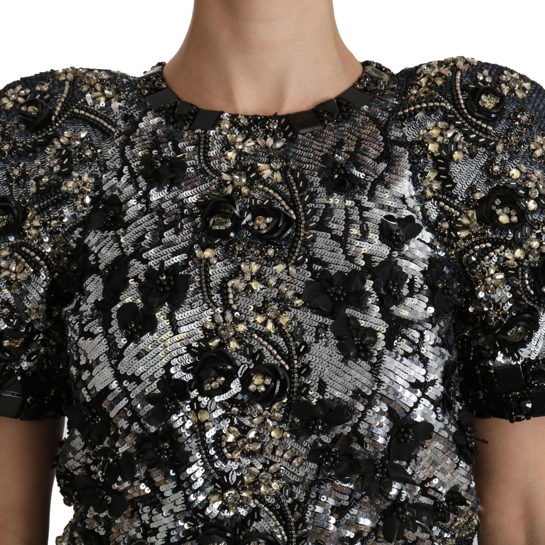 Dolce & Gabbana Black Sequined Crystal Embellished Top Blouse
