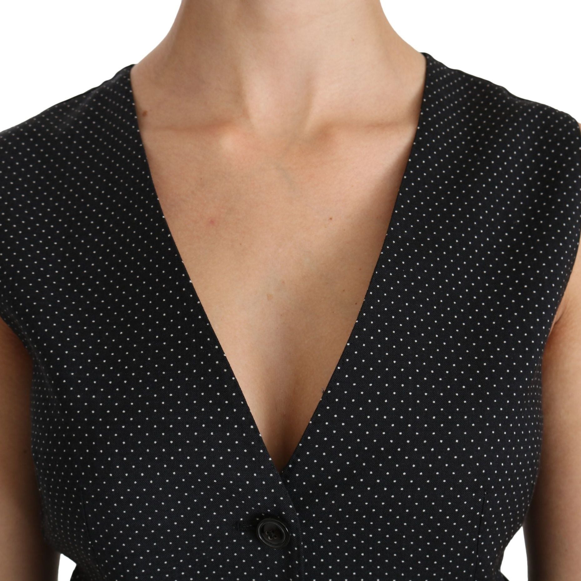 Dolce & Gabbana Black Dotted Waistcoat Vest Blouse Top