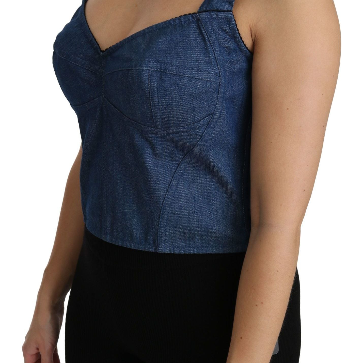 Dolce & Gabbana Blue Sleeveless Bustier Blouse Cotton Top