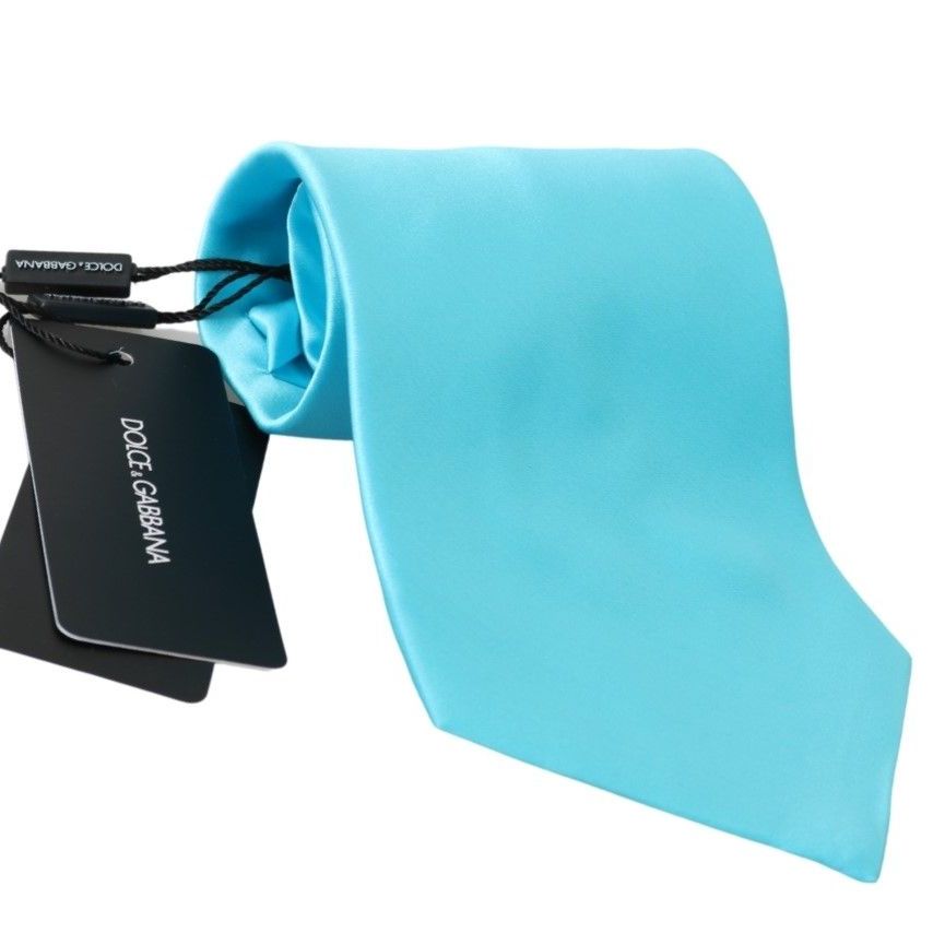 Dolce & Gabbana Light Blue Wide Mens Necktie Accessory 100% Silk Tie