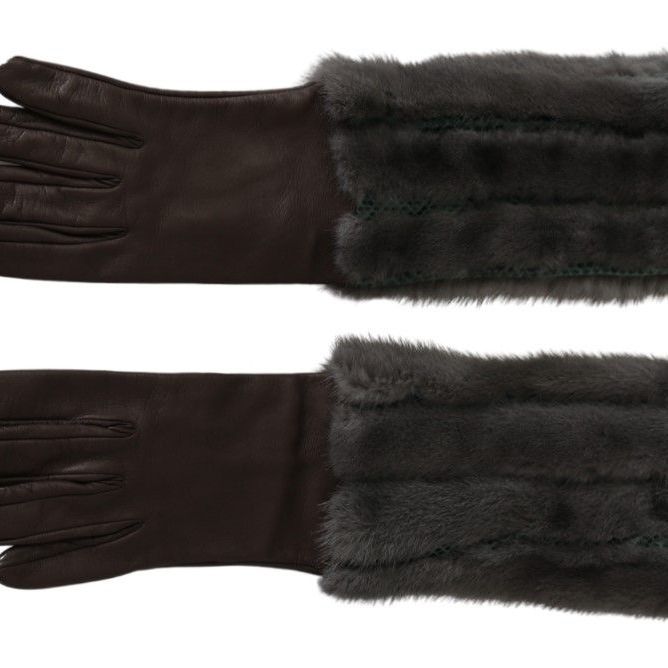Dolce & Gabbana Brown Mid Arm Length Leather Fur Gloves