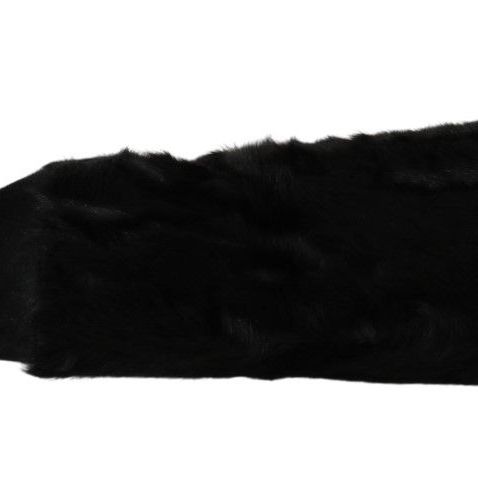 Dolce & Gabbana Black Elbow Length Mitten Suede Fur Gloves