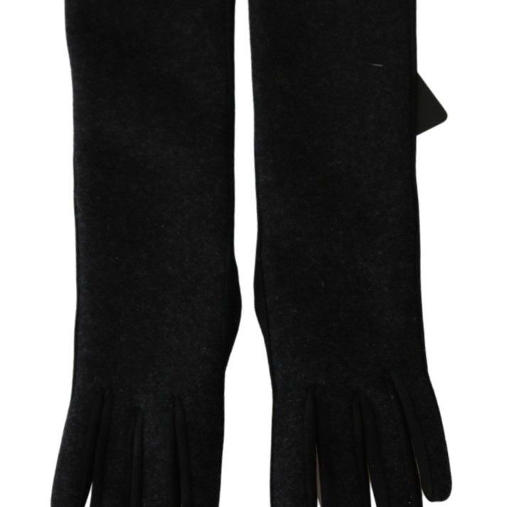 Dolce & Gabbana Black Gray Mid Arm Length Mittens Wool Gloves