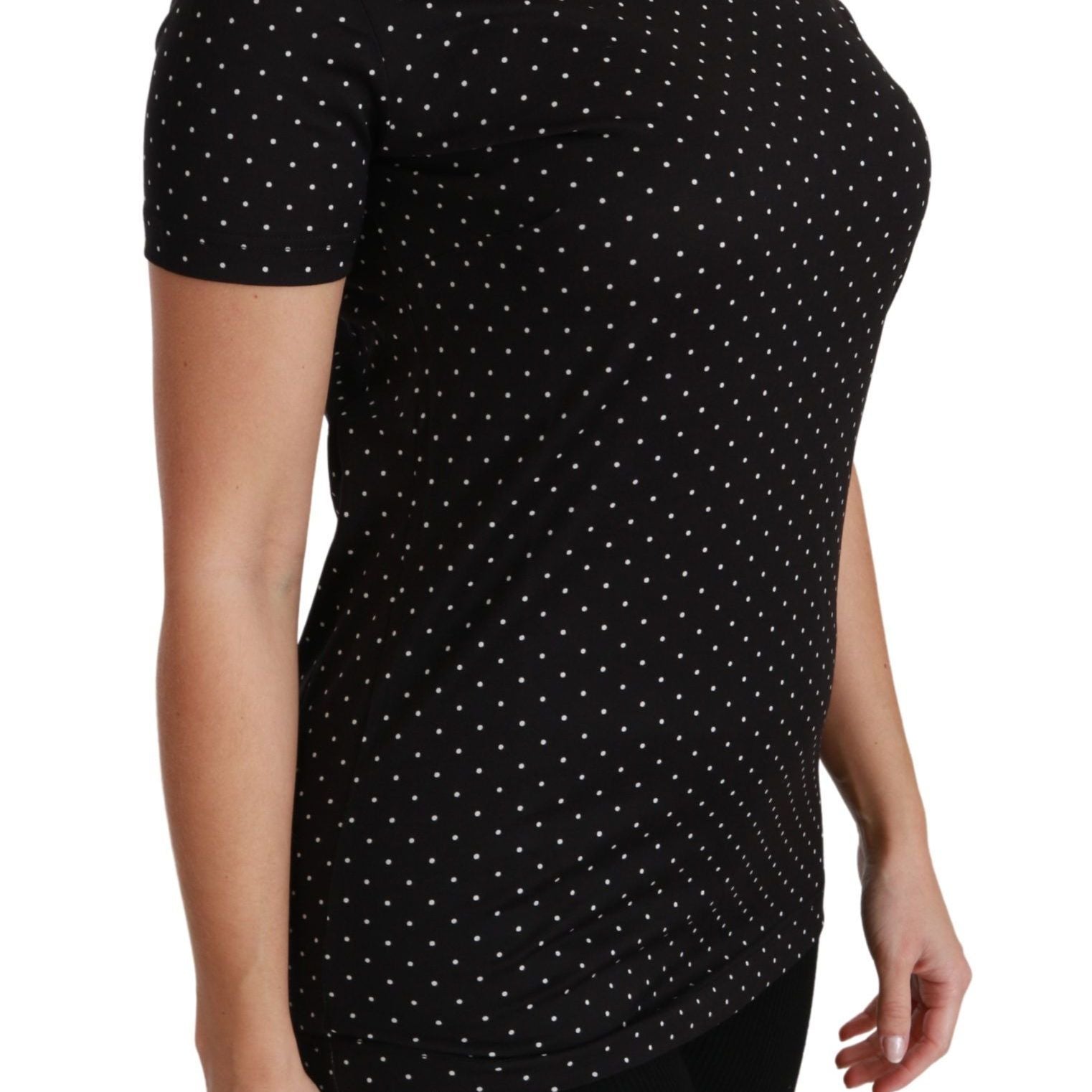 Dolce & Gabbana Black Dotted Crewneck Cotton Top T-shirt