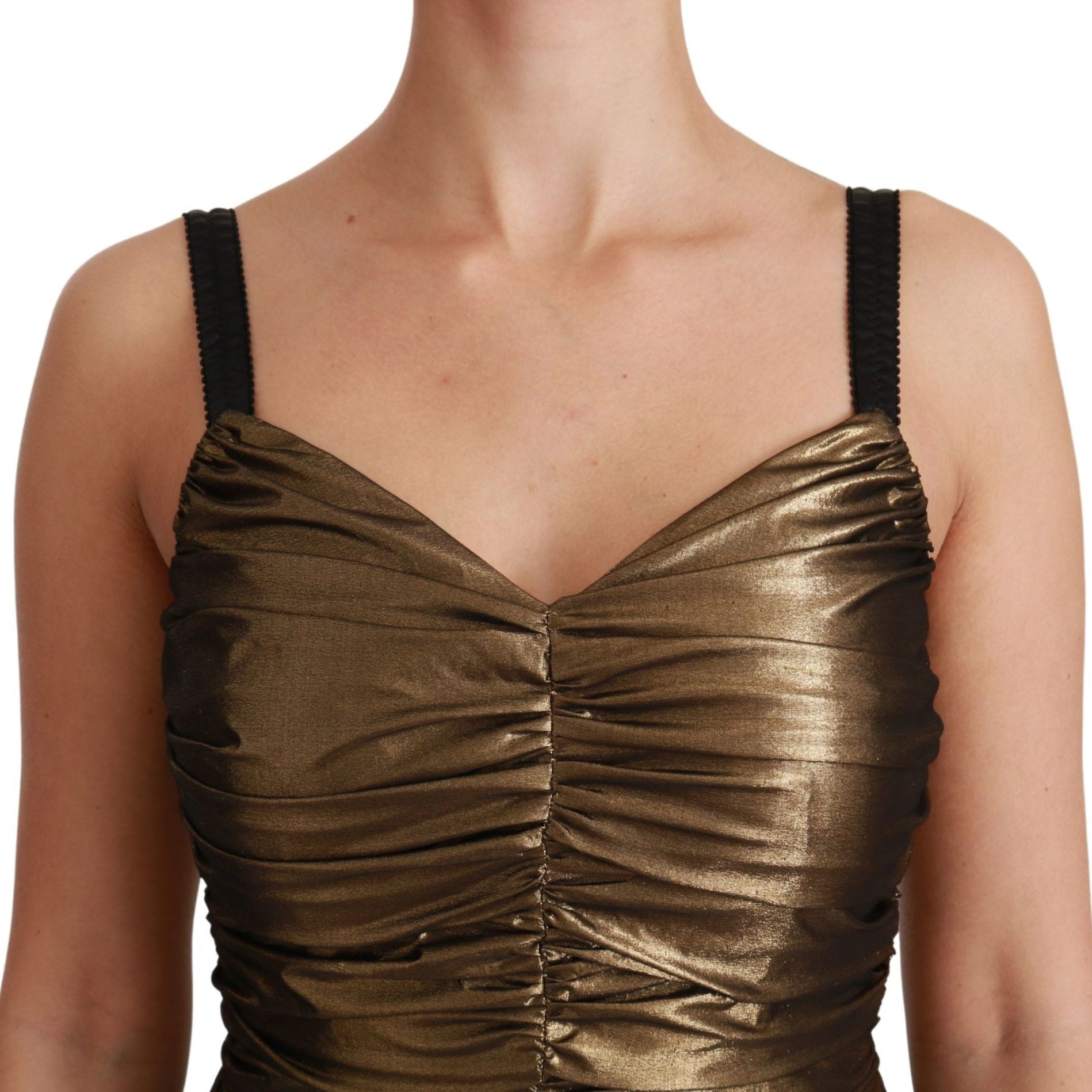 Dolce & Gabbana Gold Metallic Stretch Bodycon Ruched Dress