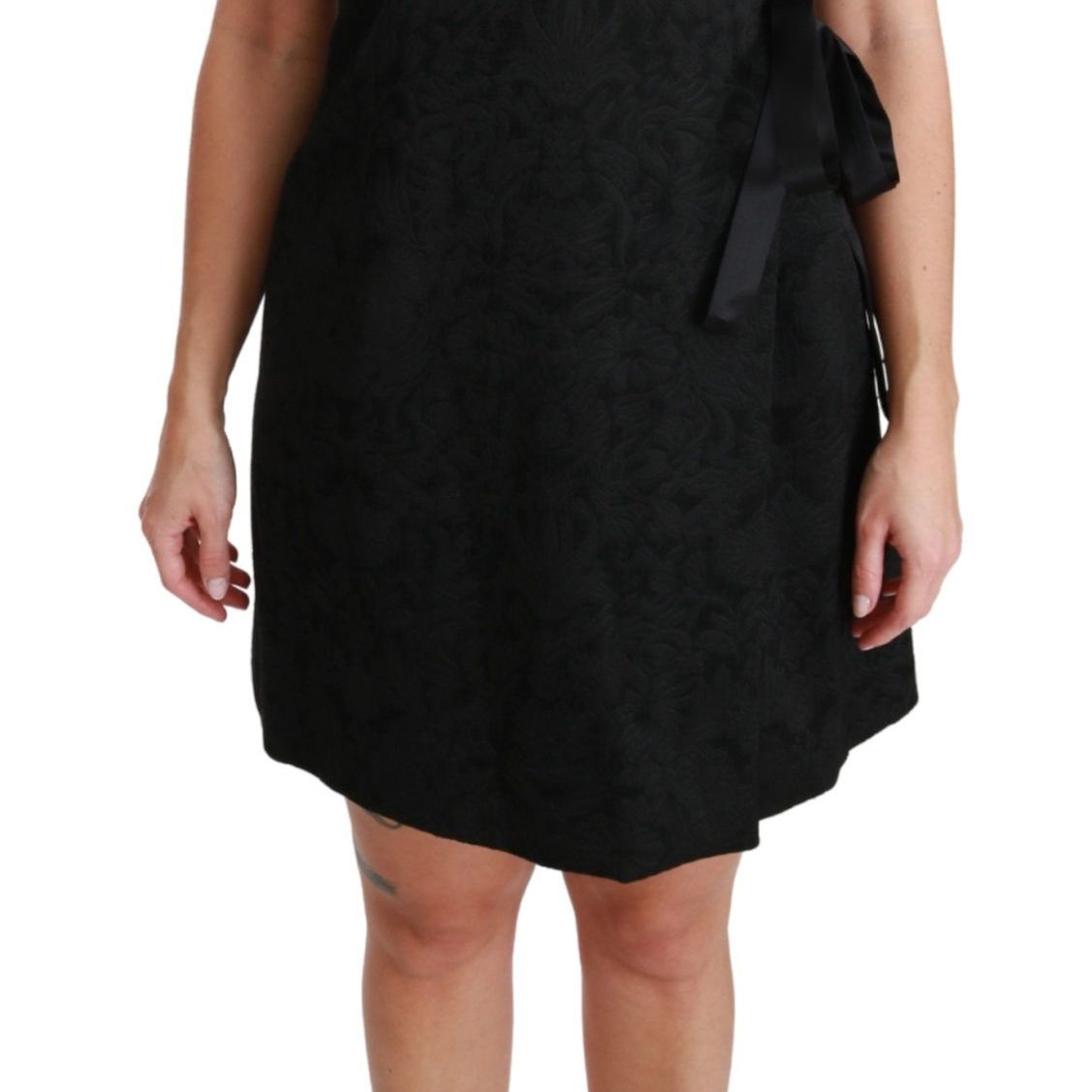 Dolce & Gabbana Black Stretch Satin Jacquard Mini Dress