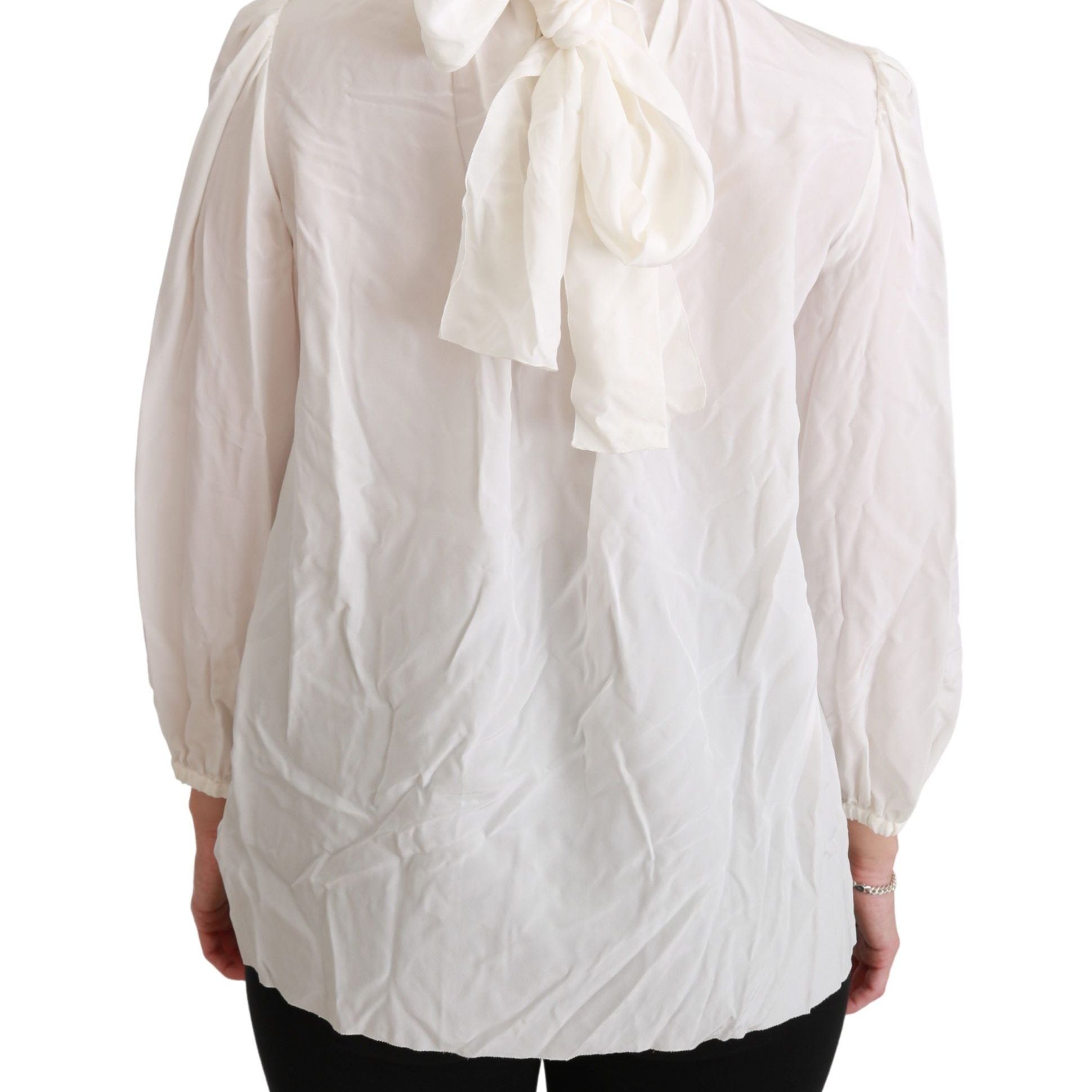 Dolce & Gabbana White Turtle Neck Blouse Shirt Silk Top