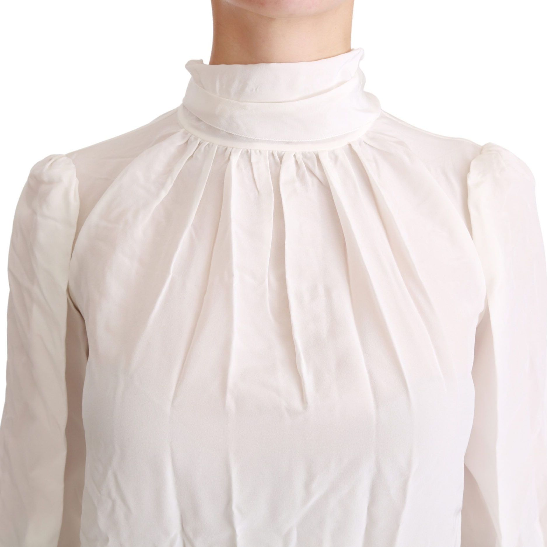 Dolce & Gabbana White Turtle Neck Blouse Shirt Silk Top