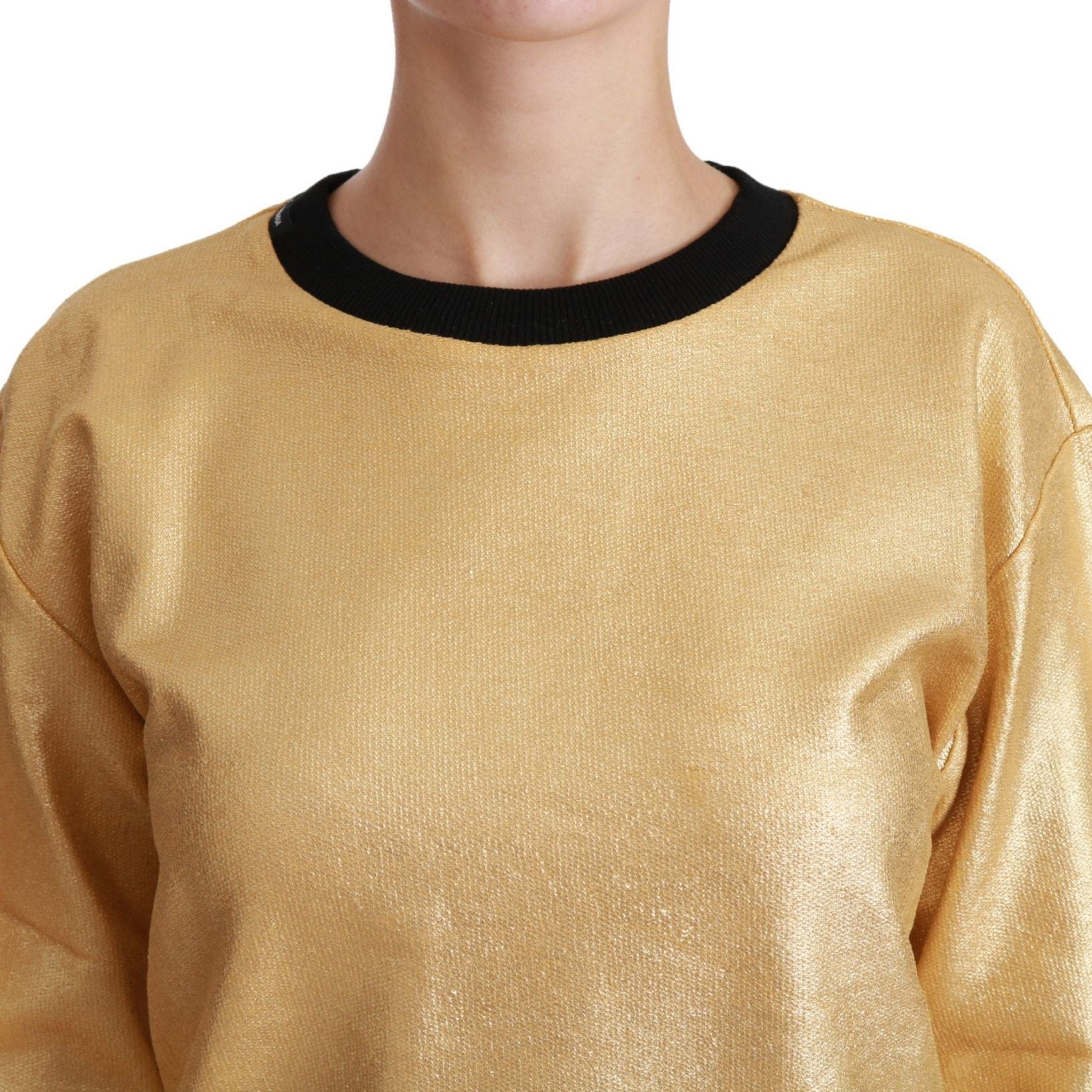 Dolce & Gabbana Gold Cotton Crewneck Pullover Sweater