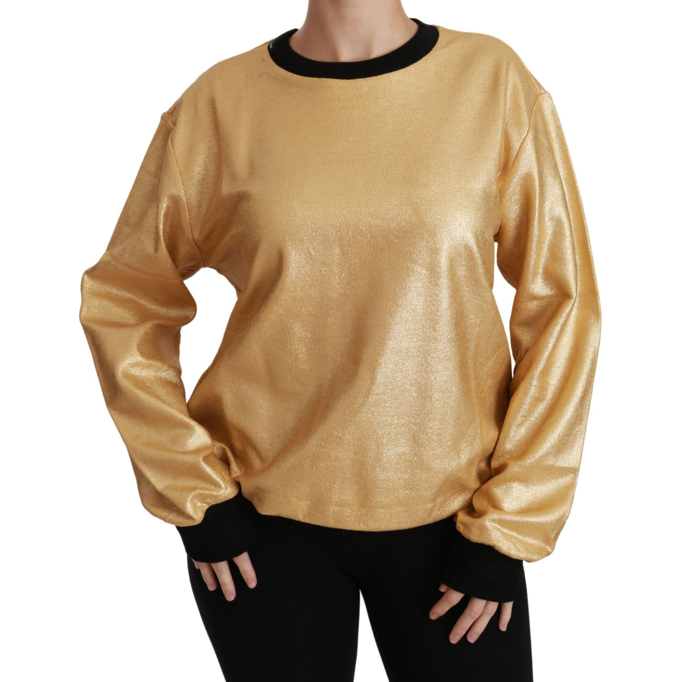 Dolce & Gabbana Gold Cotton Crewneck Pullover Sweater