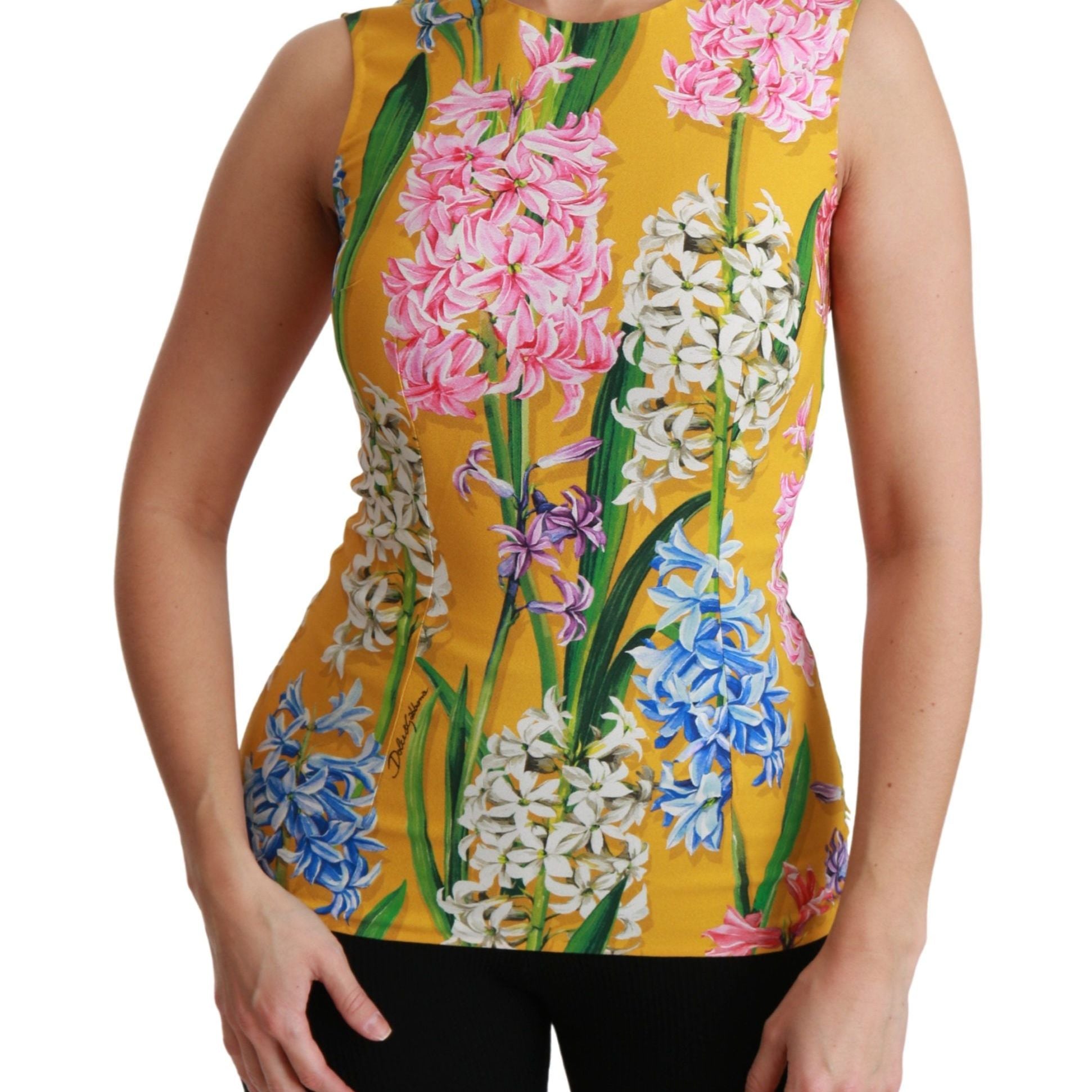 Dolce & Gabbana Yellow Floral Stretch Top Tank Blouse