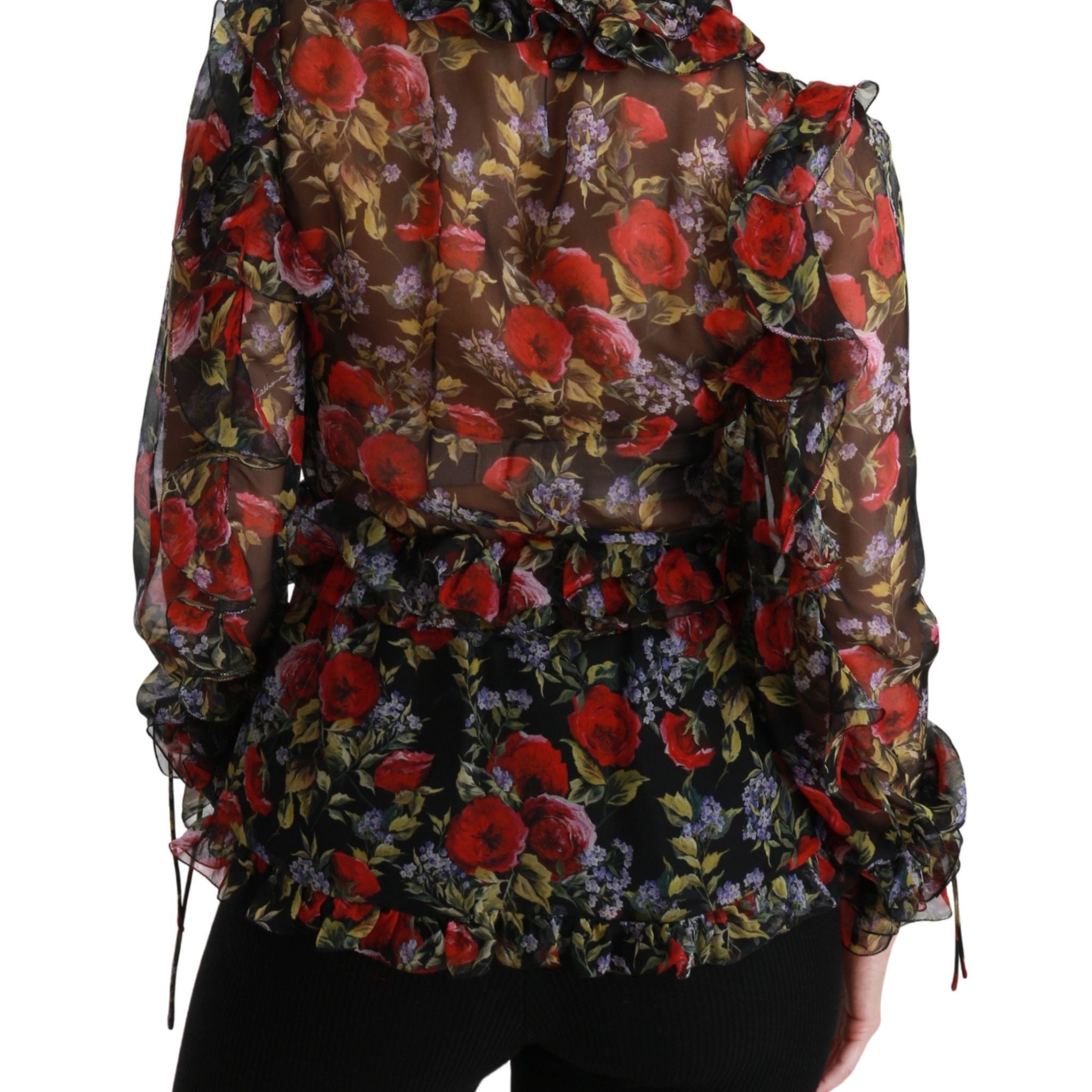 Dolce & Gabbana Black Floral Roses Blouse Silk Top