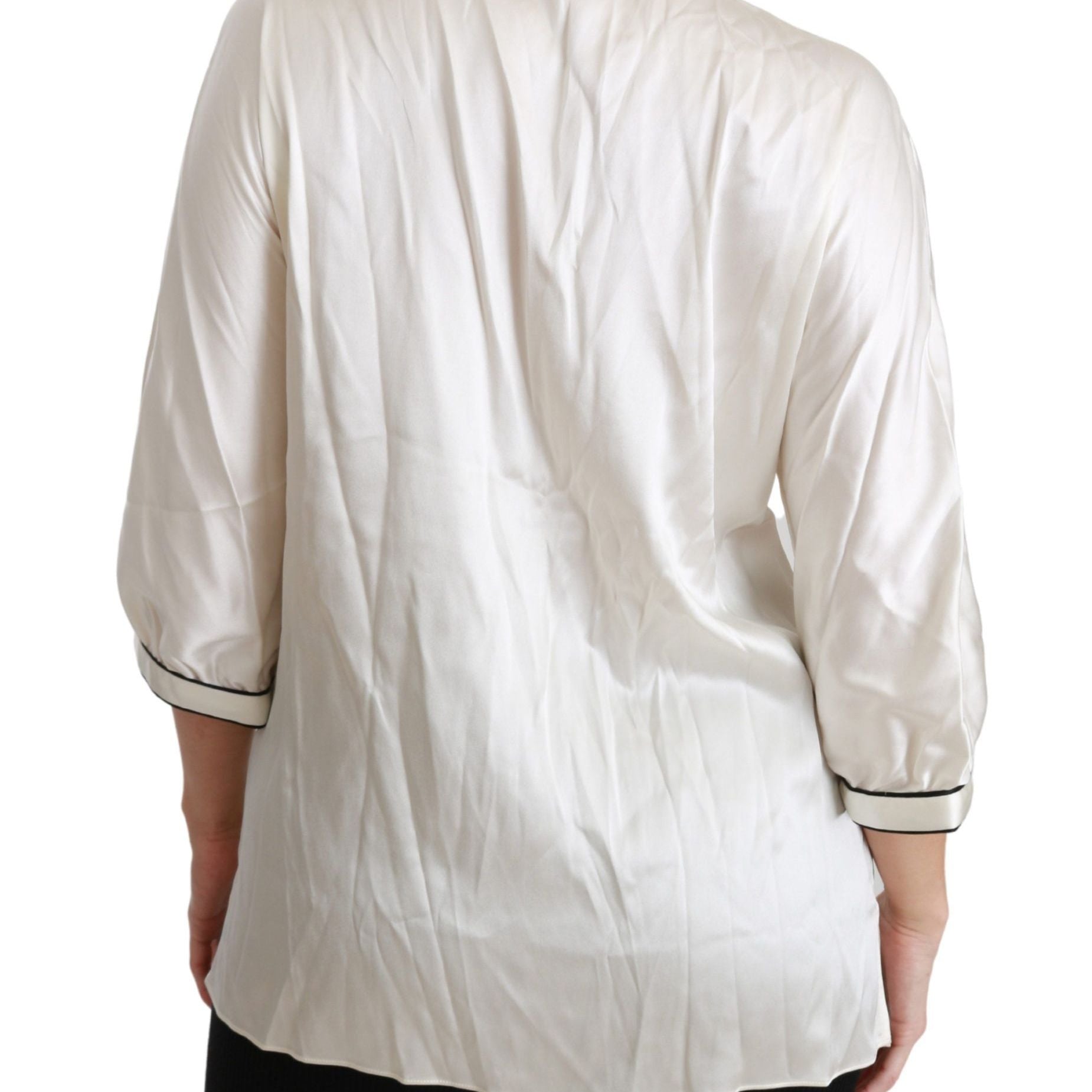 Dolce & Gabbana Beige 3/4 Sleeve Shirt Blouse Silk Top
