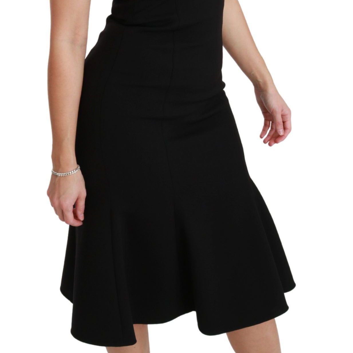Dolce & Gabbana Black Fit Flare Wool Stretch Sheath Dress