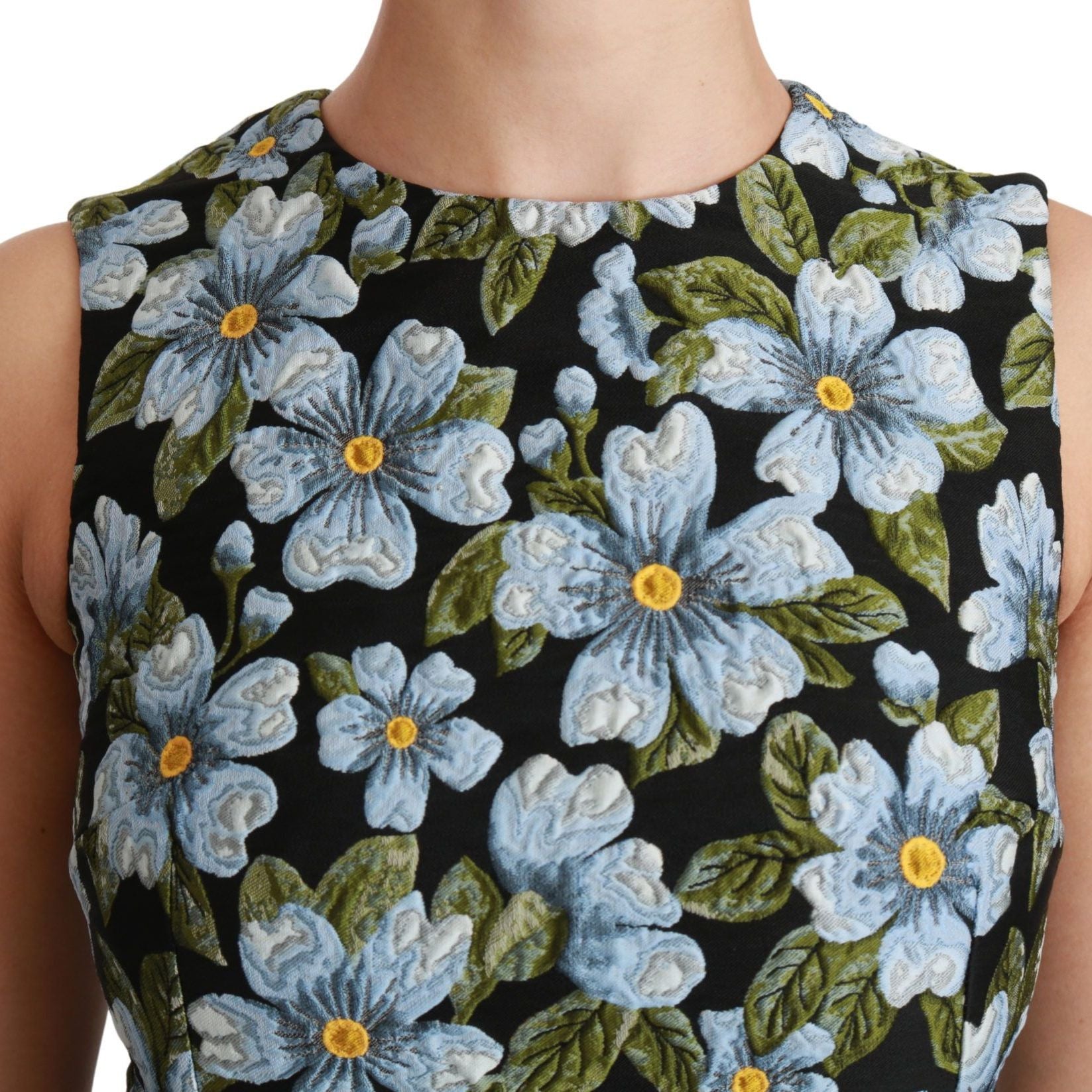 Dolce & Gabbana Blue Floral Brocade Gown Shift Dress