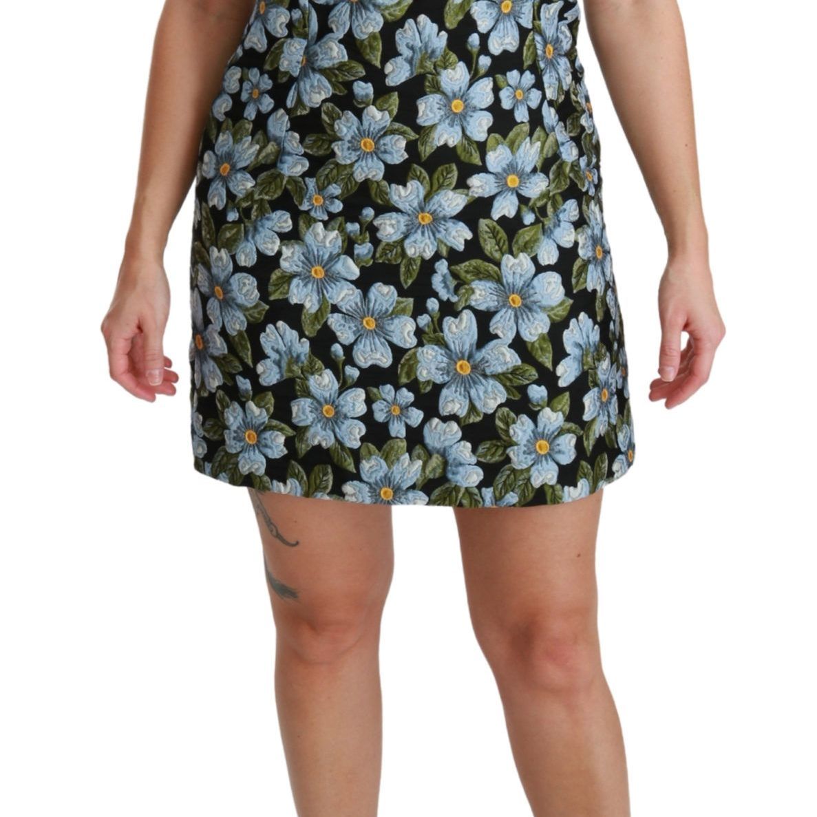 Dolce & Gabbana Blue Floral Brocade Gown Shift Dress