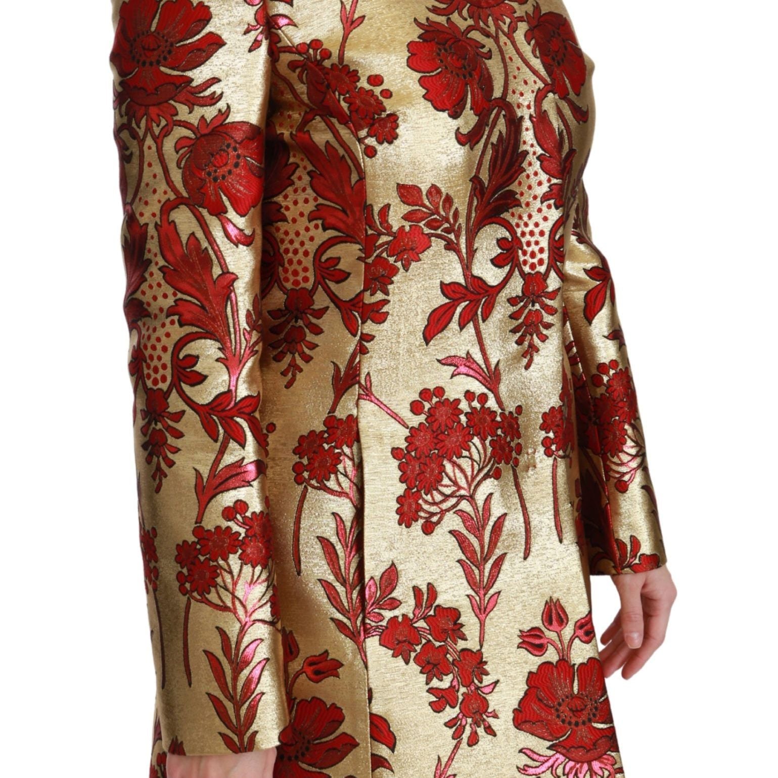 Dolce & Gabbana Red Gold Floral Brocade Cape Coat Jacket