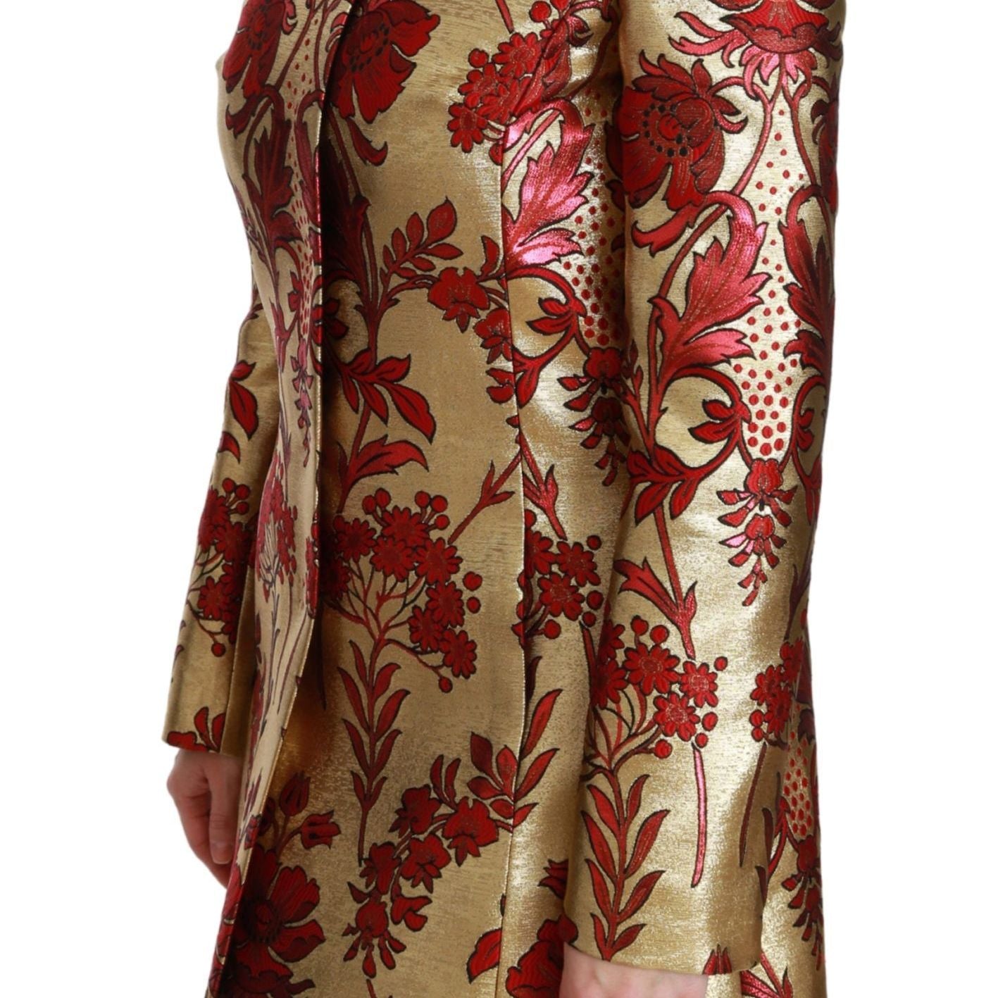 Dolce & Gabbana Red Gold Floral Brocade Cape Coat Jacket