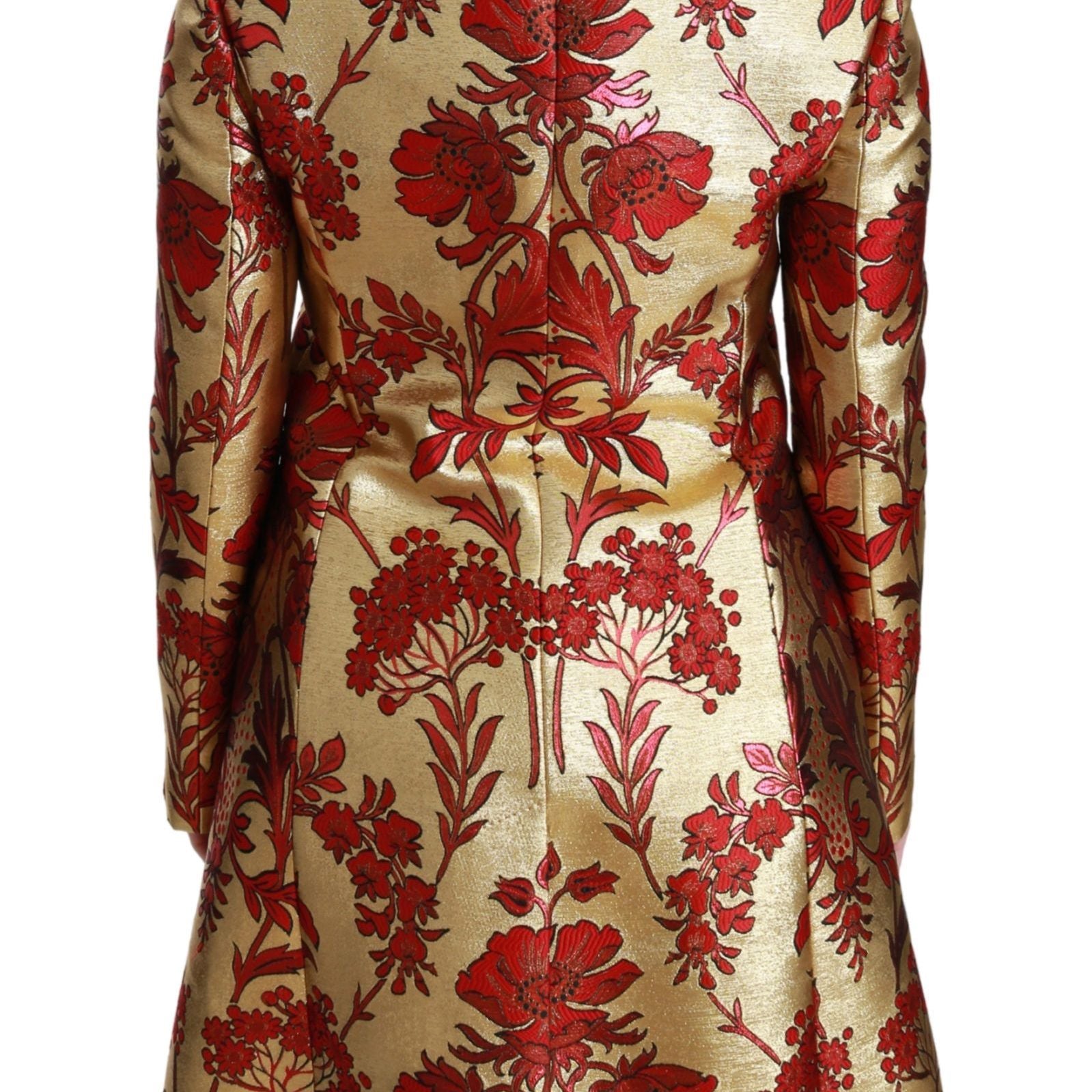 Dolce & Gabbana Red Gold Floral Brocade Cape Coat Jacket