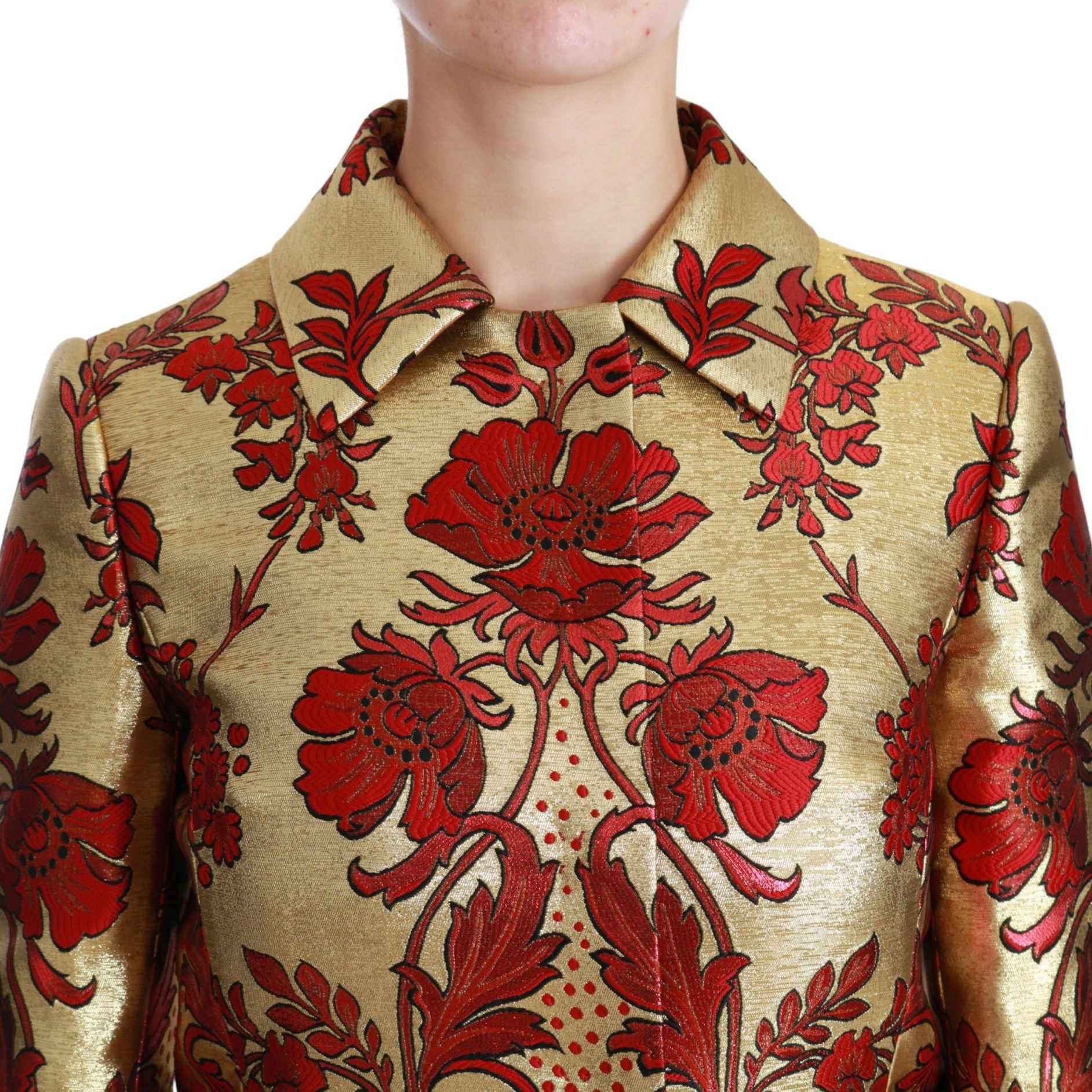 Dolce & Gabbana Red Gold Floral Brocade Cape Coat Jacket